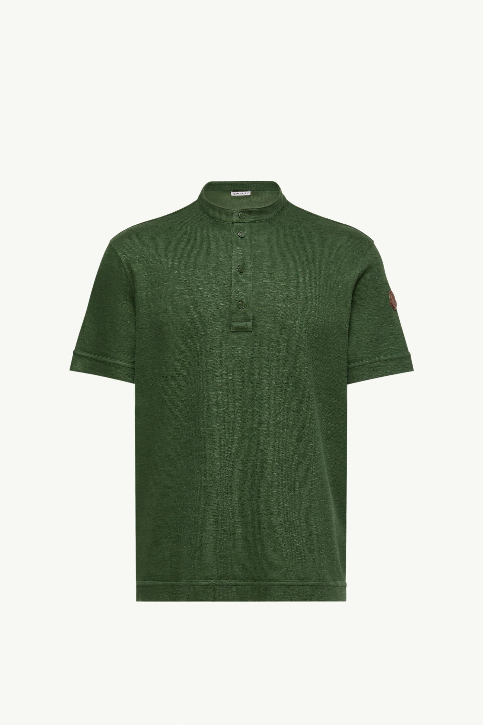 Cotton & Linen Blend Polo Shirt Men Green Moncler