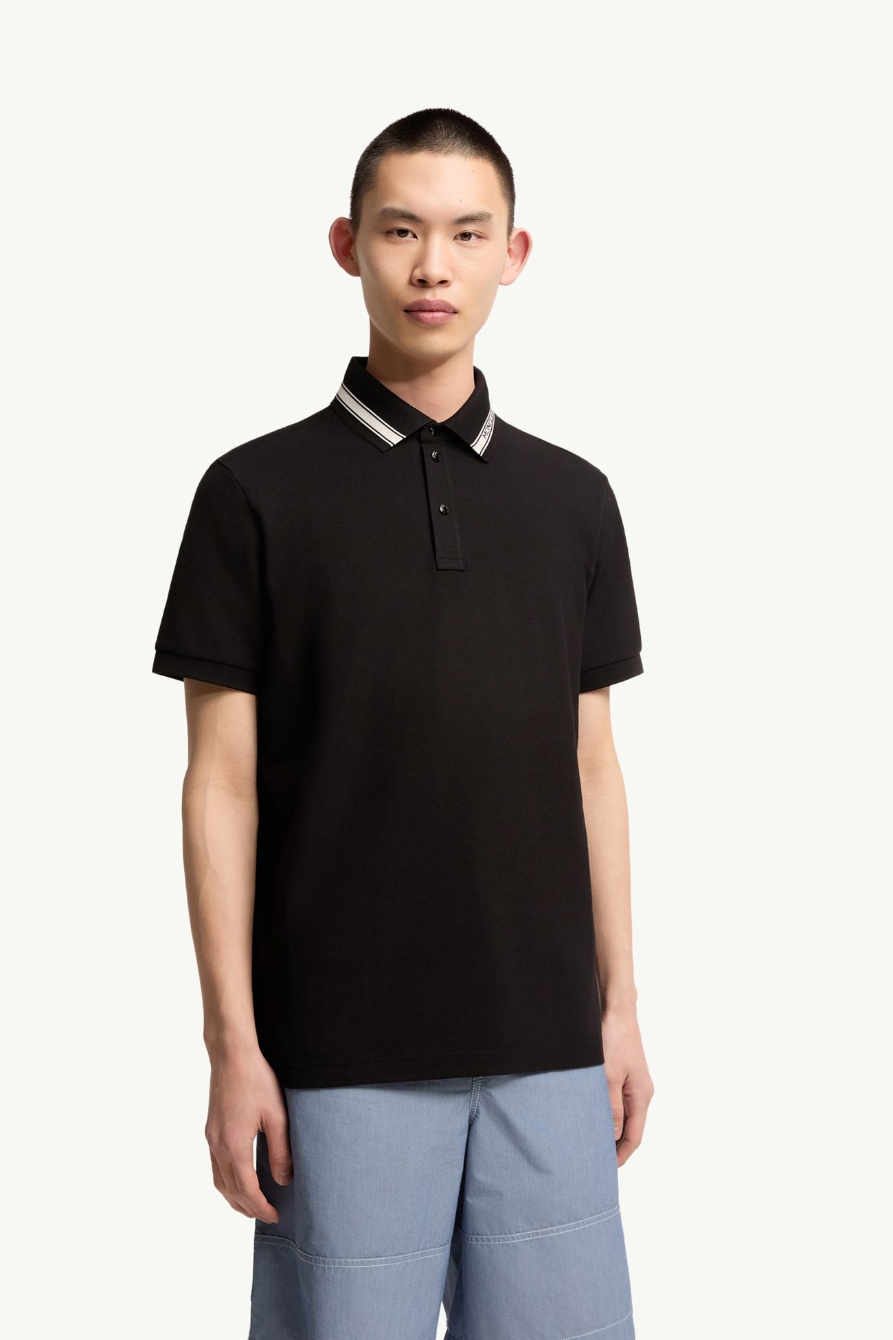 Polo en piqué de coton Hommes Noir Moncler 3