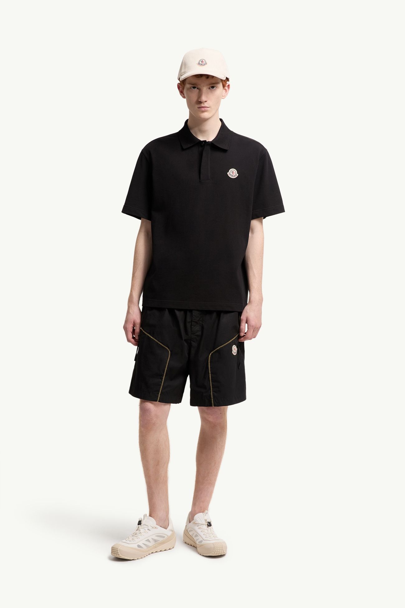 Logo Cotton Piquet Polo Shirt Men Black Moncler 0