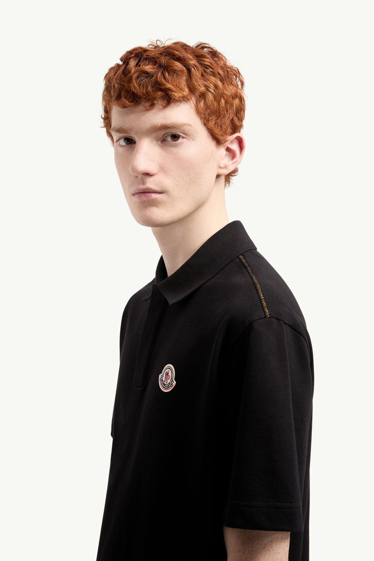 Logo Cotton Piquet Polo Shirt Men Black Moncler 1