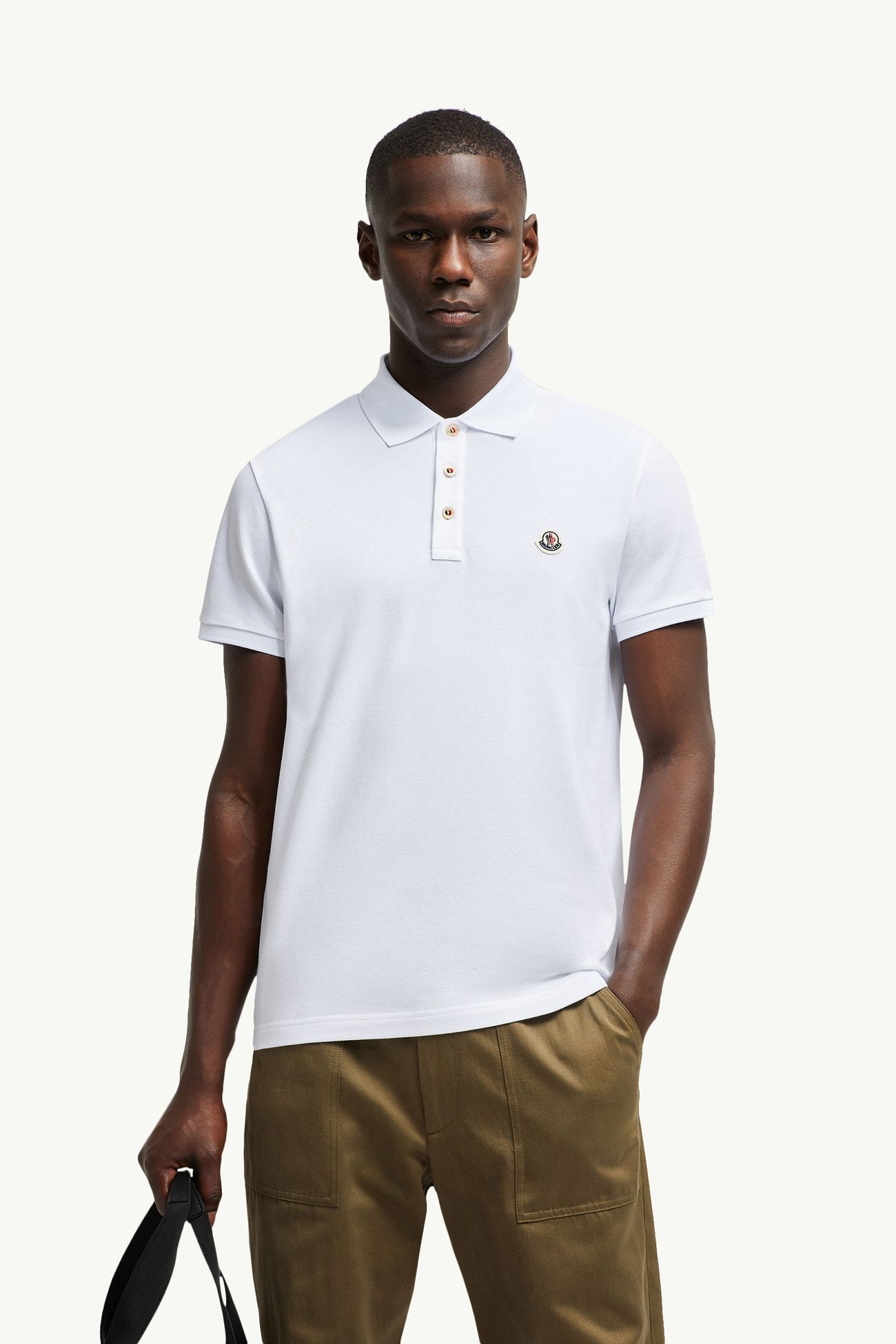 Polo de algodón con parche con logotipo Hombre Blanco Óptico Moncler 0