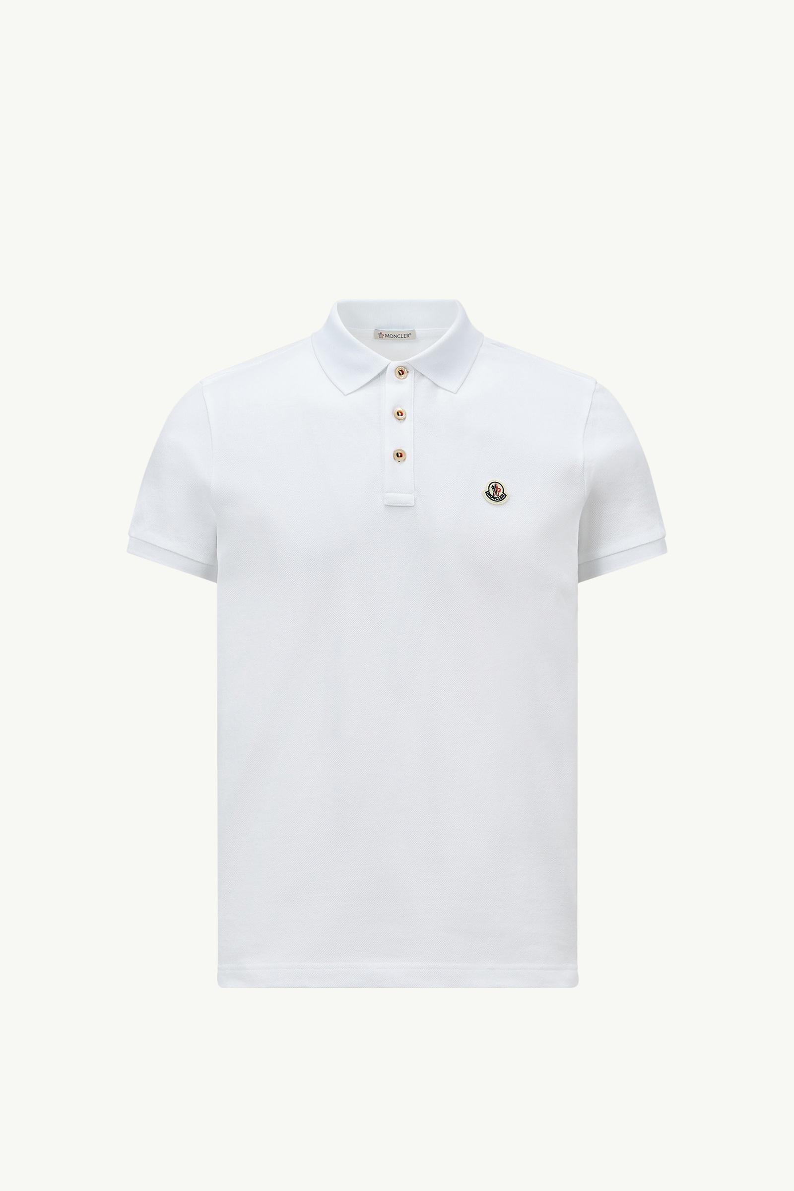 Logo Patch Cotton Polo Shirt Men Optical White Moncler