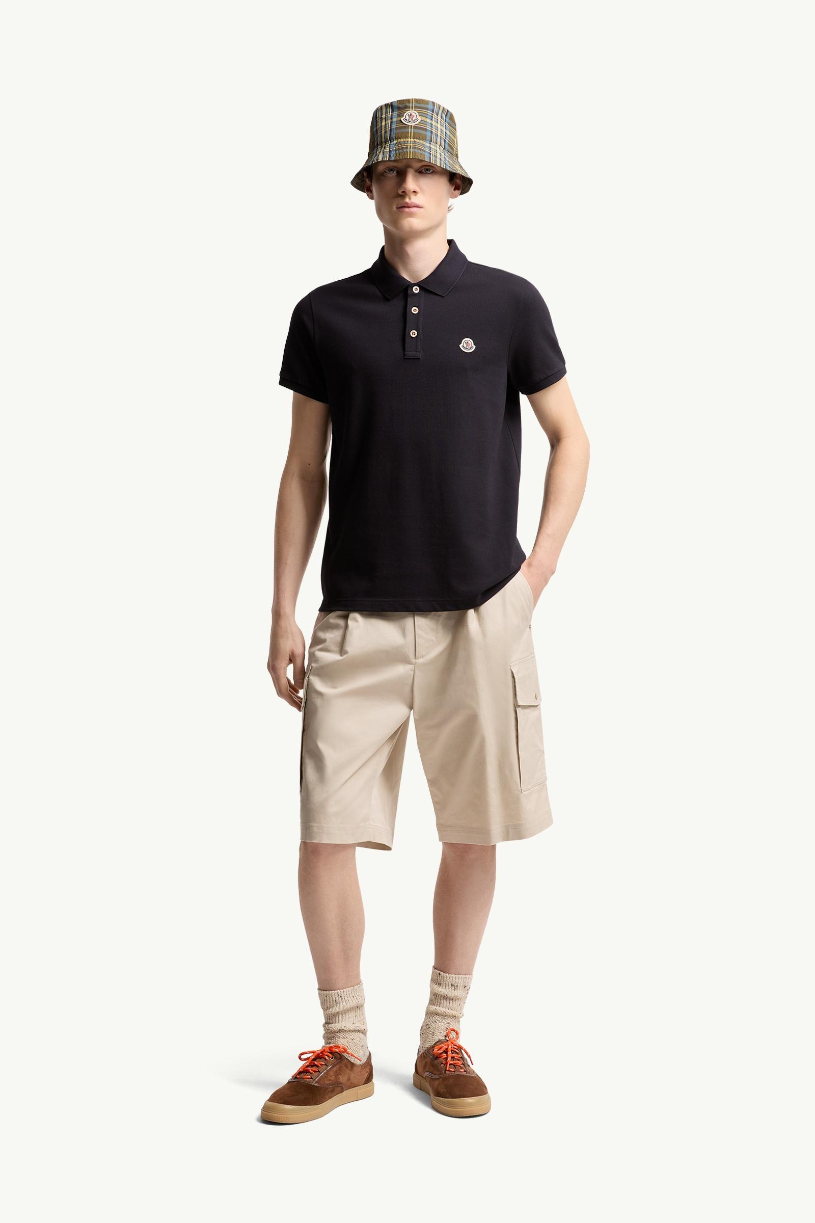 Dark Blue Logo Patch Cotton Polo Shirt - Polos & T-shirts for Men