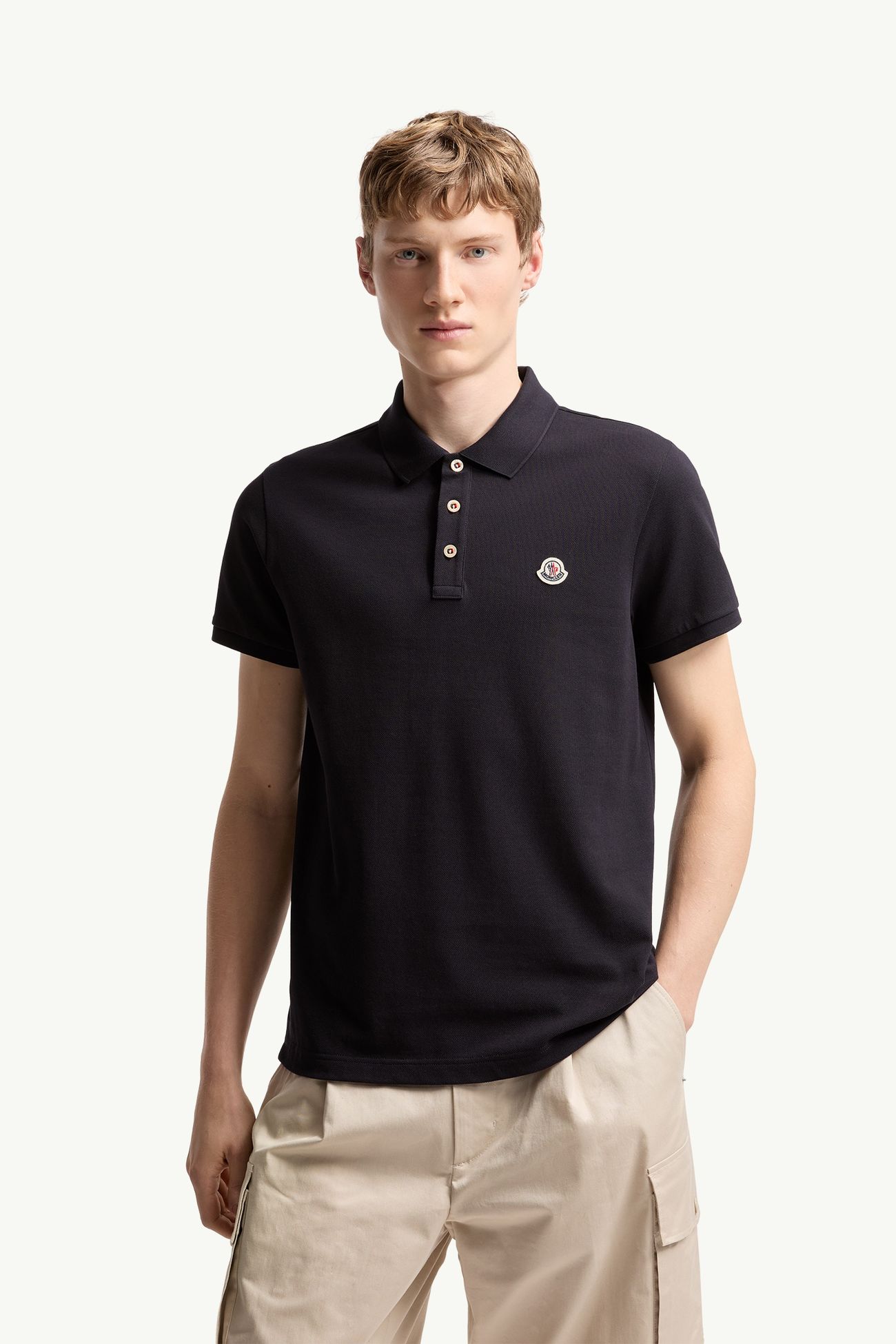 Logo Patch Cotton Polo Shirt Men Dark Blue Moncler 3