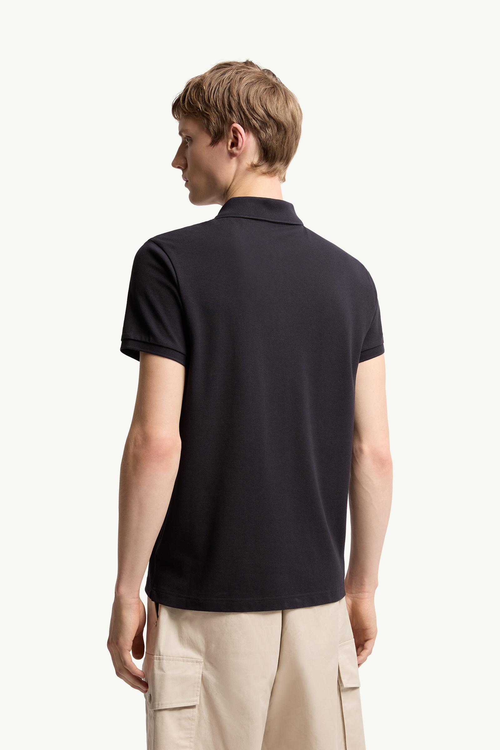 Dark Blue Logo Patch Cotton Polo Shirt - Polos & T-shirts for Men