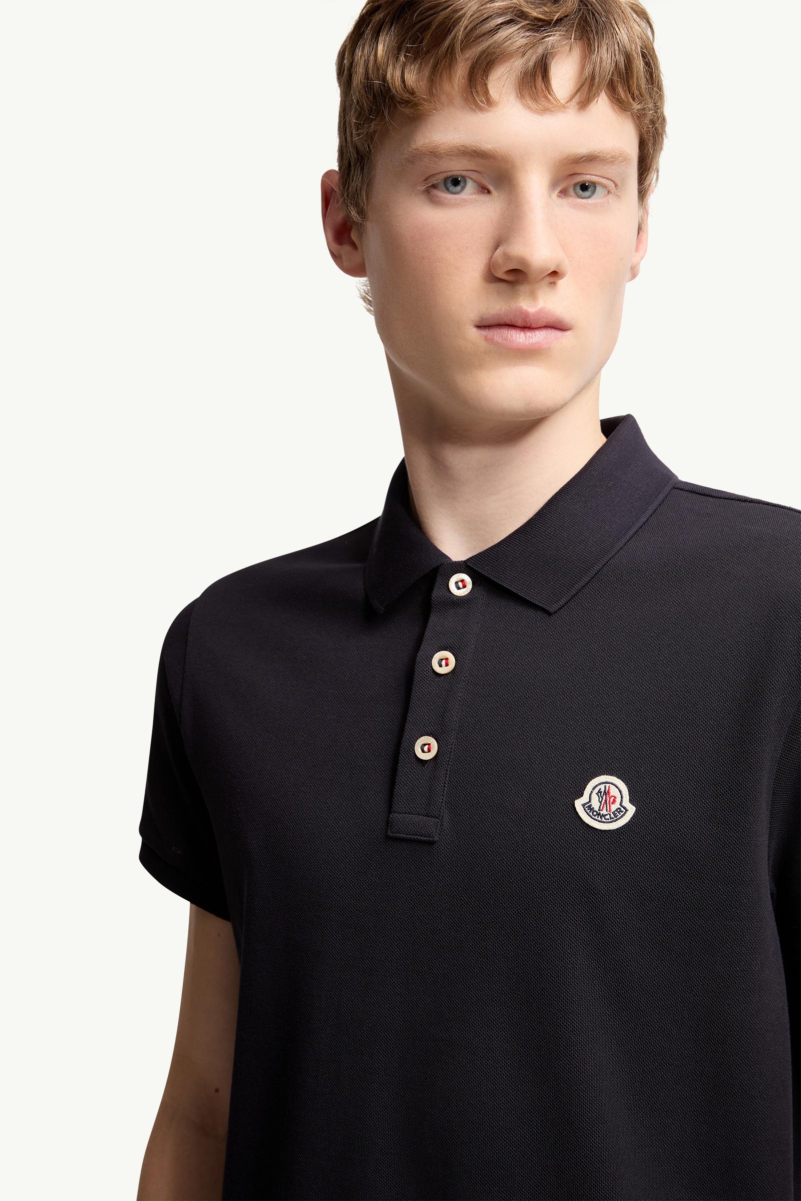 Dark Blue Logo Patch Cotton Polo Shirt - Polos & T-shirts for Men