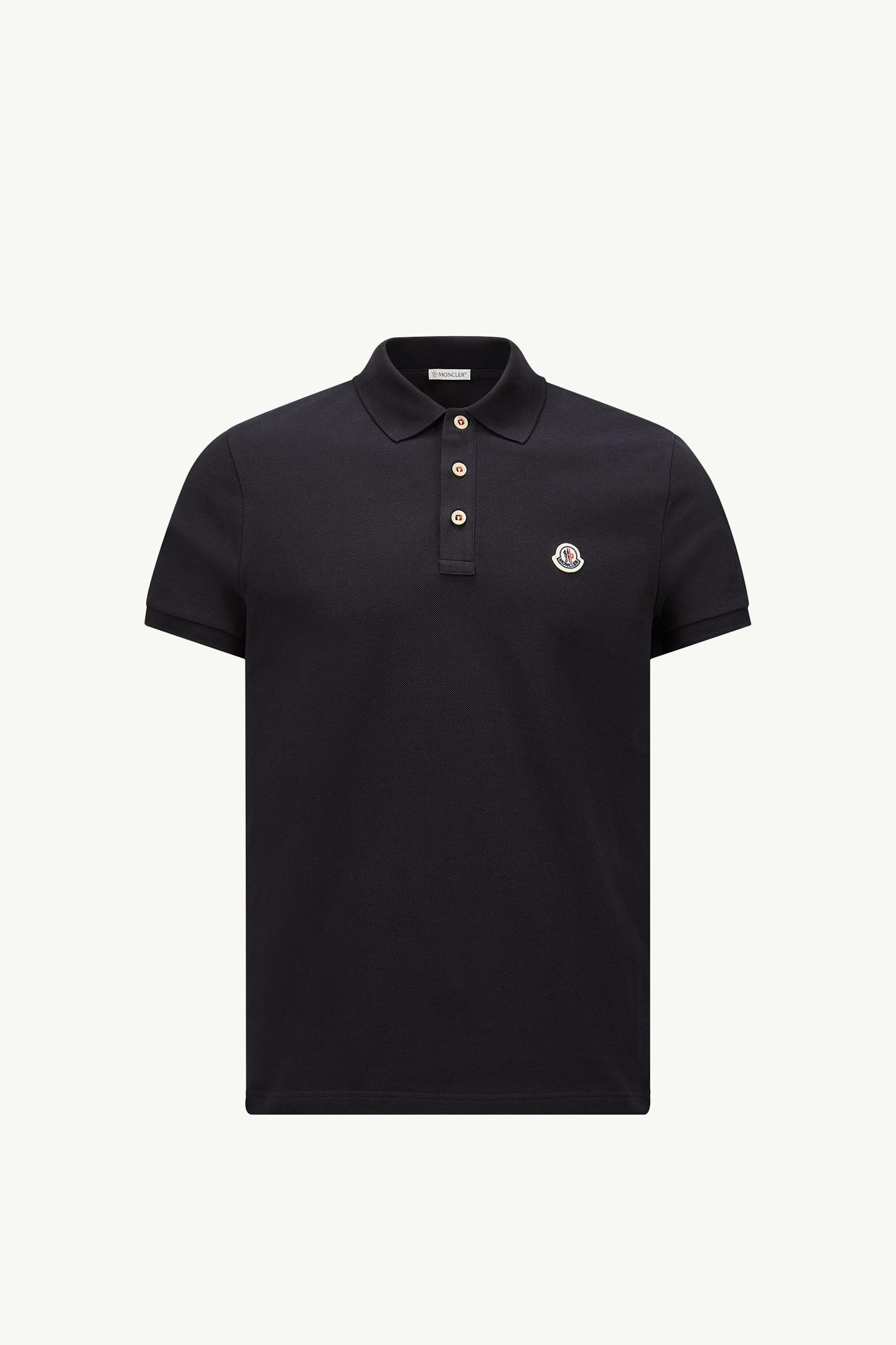 Logo Patch Cotton Polo Shirt Men Dark Blue Moncler