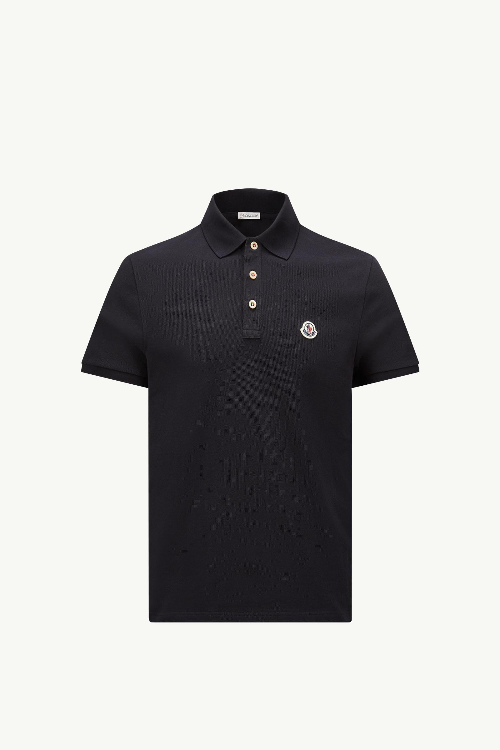 Dark Blue Logo Patch Cotton Polo Shirt - Polos & T-shirts for Men