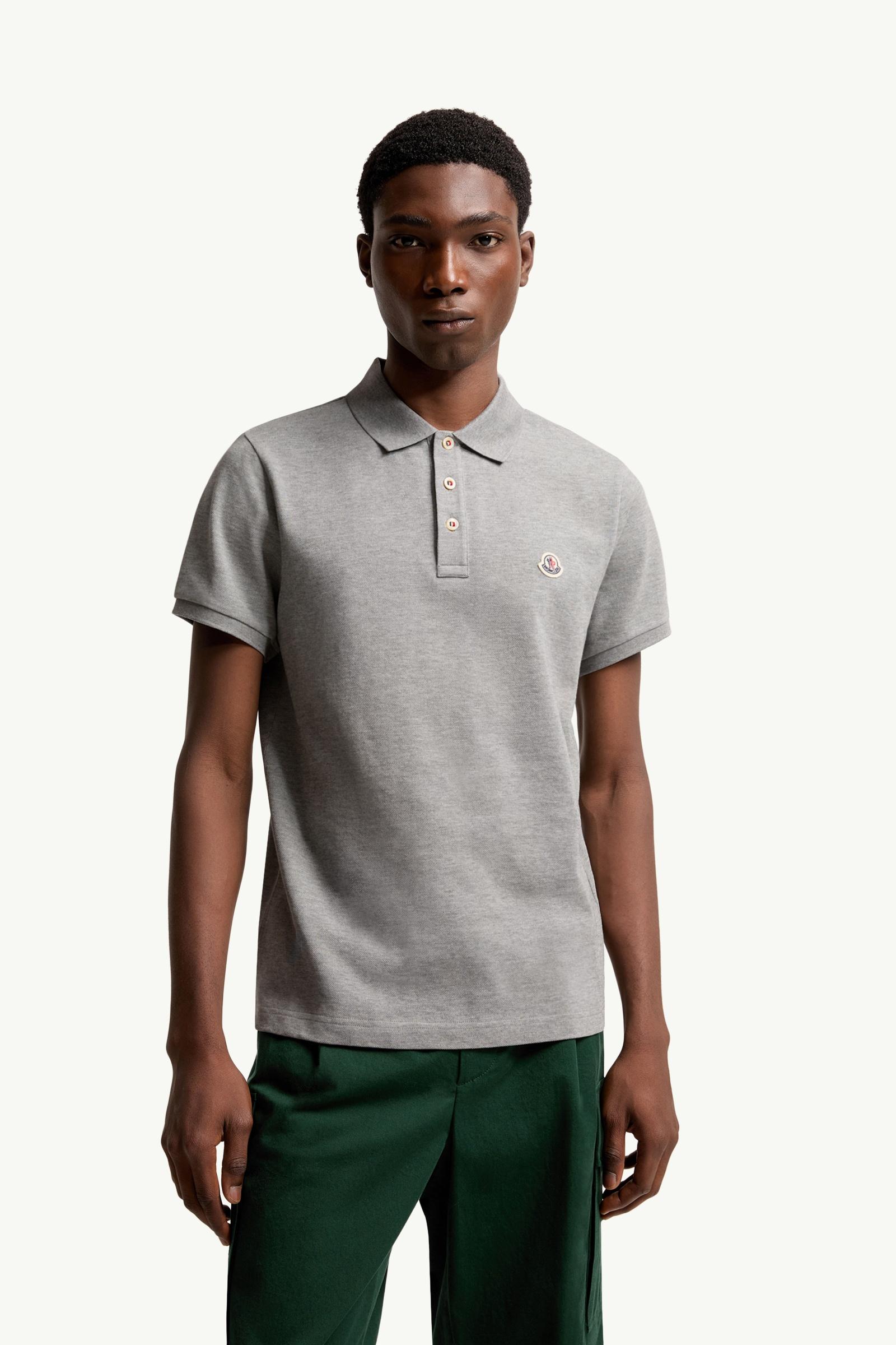 moncler slim fit polo shirt ポロシャツ　グレー Grey Logo Patch Cotton Polo Shirt - Polos & T-shirts for Men