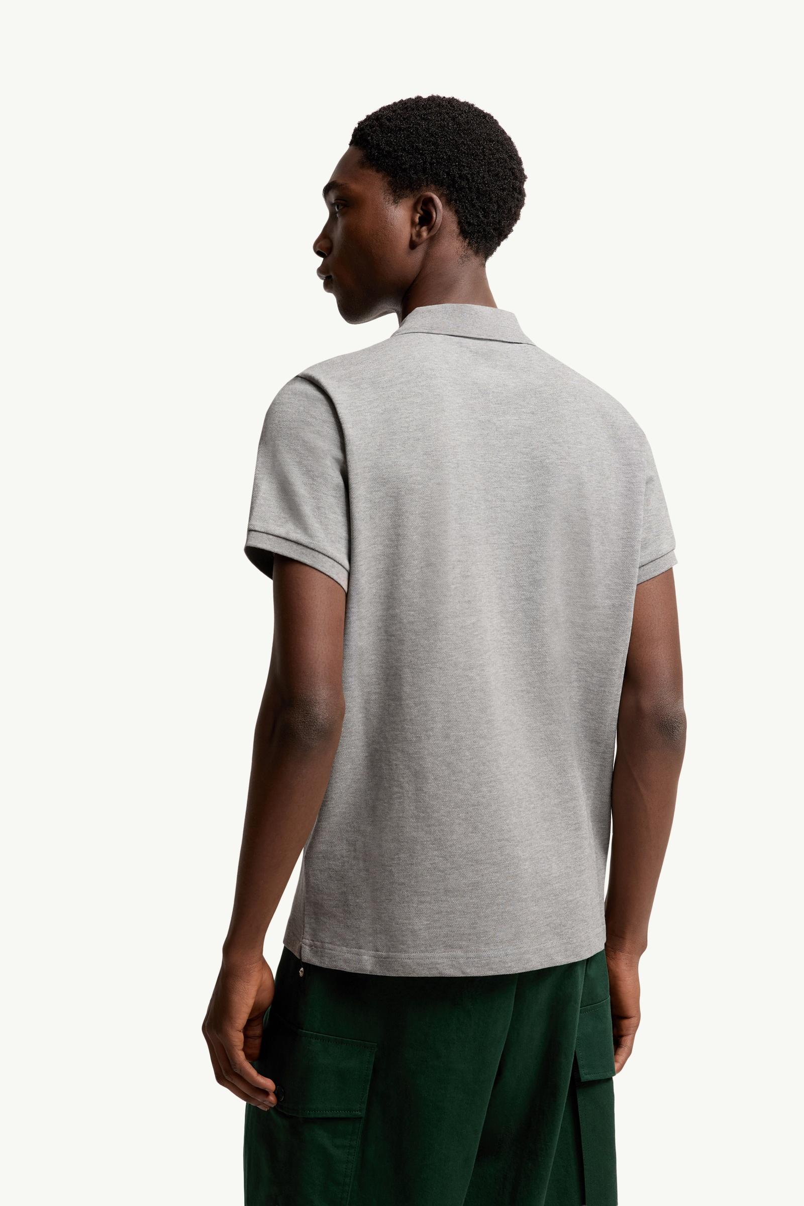 Grey Logo Patch Cotton Polo Shirt - Polos & T-shirts for Men