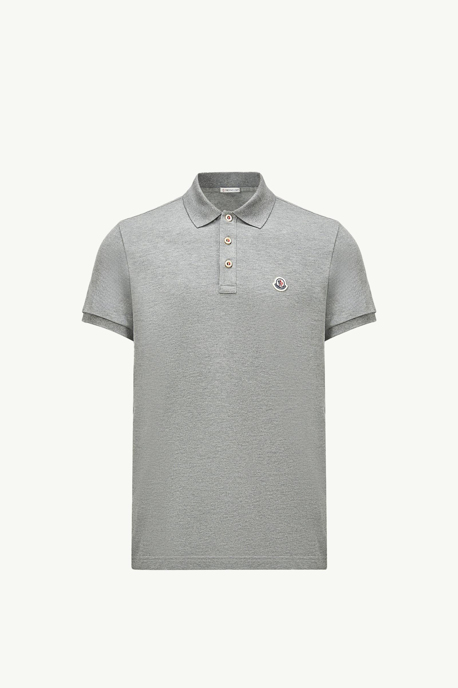 Logo Patch Cotton Polo Shirt Men Gray Moncler