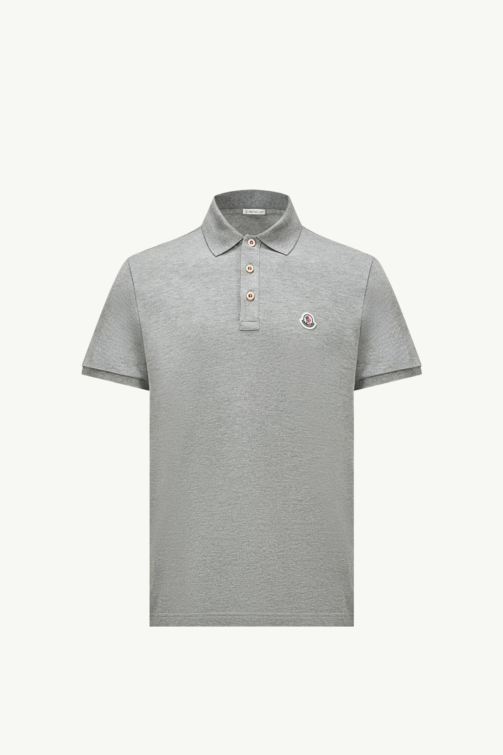 Gray Logo Patch Cotton Polo Shirt - Polos & T-shirts for Men