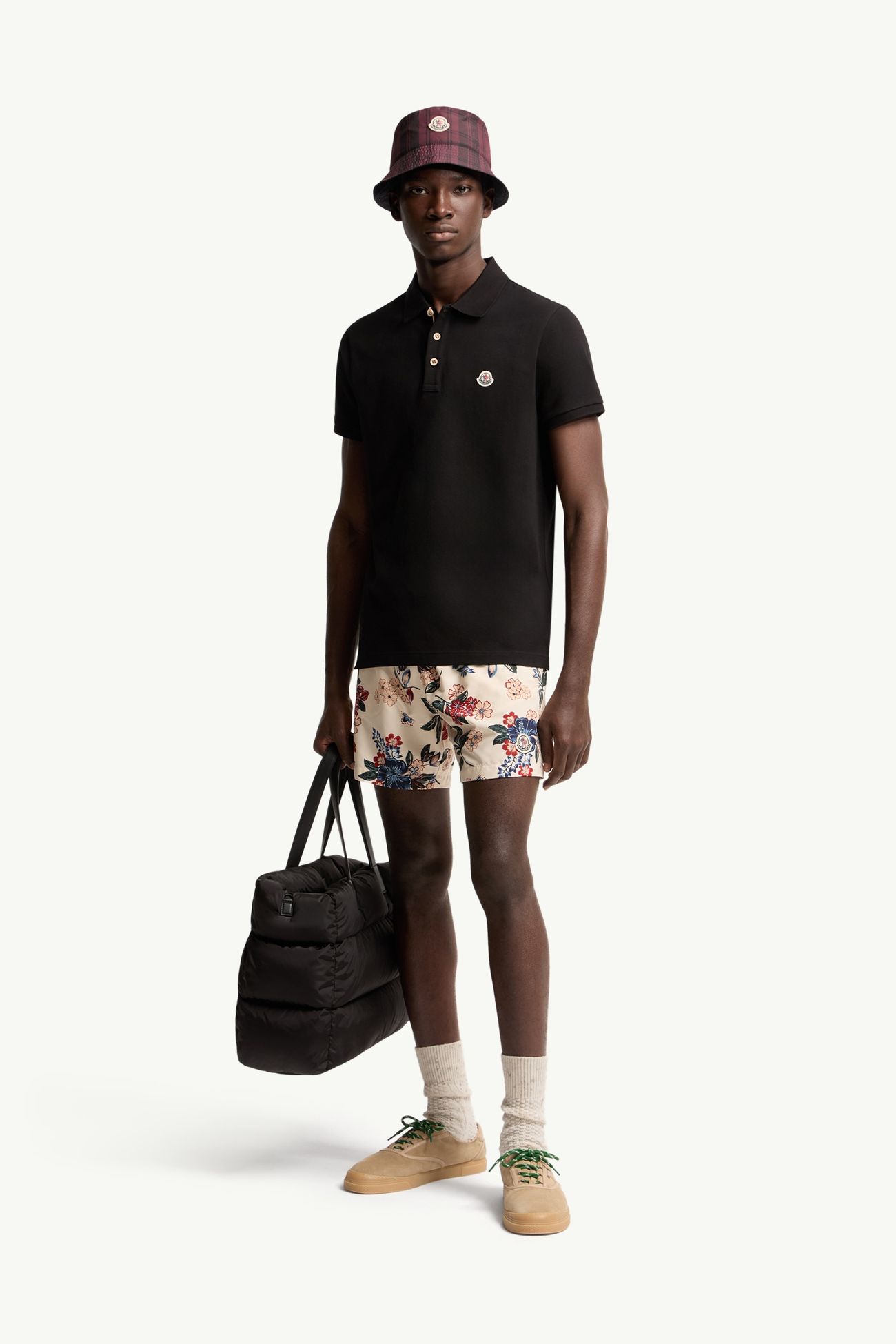 Polo en coton à empiècement logo Hommes Noir Moncler 0