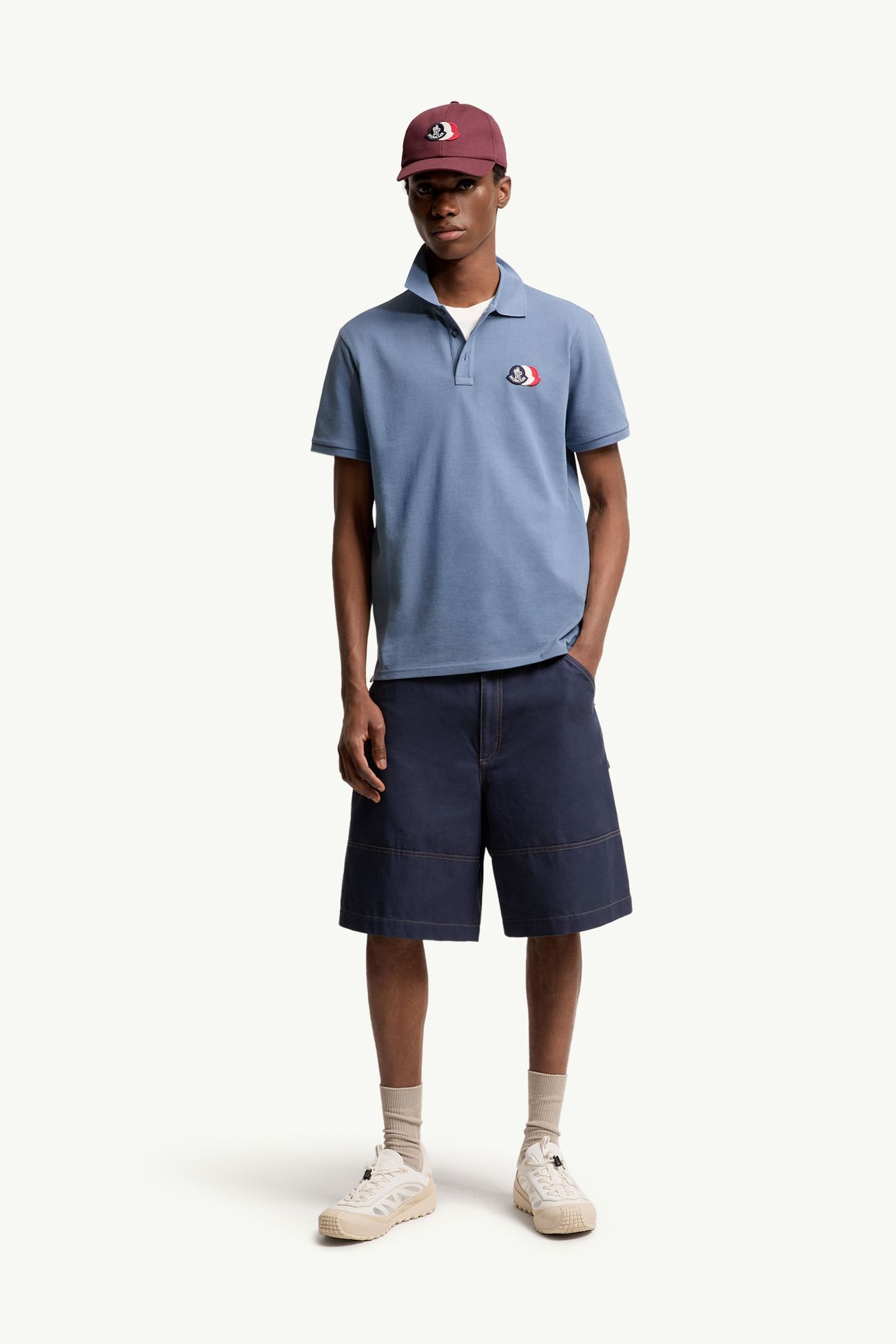 Polo de piqué de algodón con parche con logotipo Hombre Azul claro Moncler 0