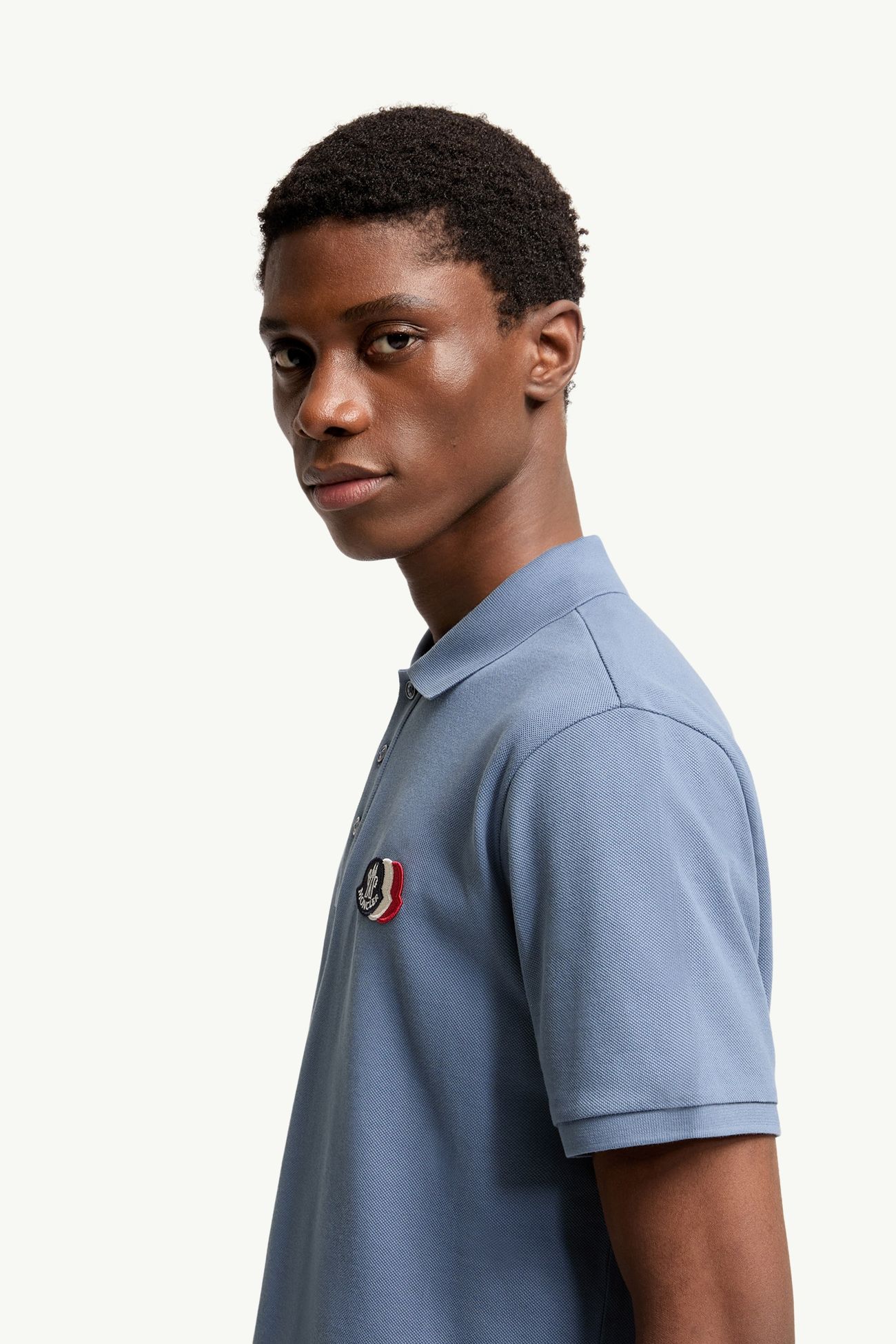 Polo en piqué de coton à empiècement logo Hommes Bleu clair Moncler 1