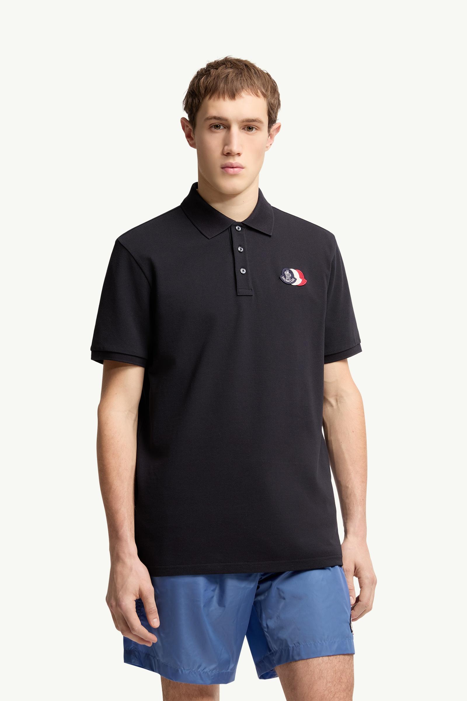 Dark Blue Logo Patch Cotton Piquet Polo Shirt - Polos & T-shirts