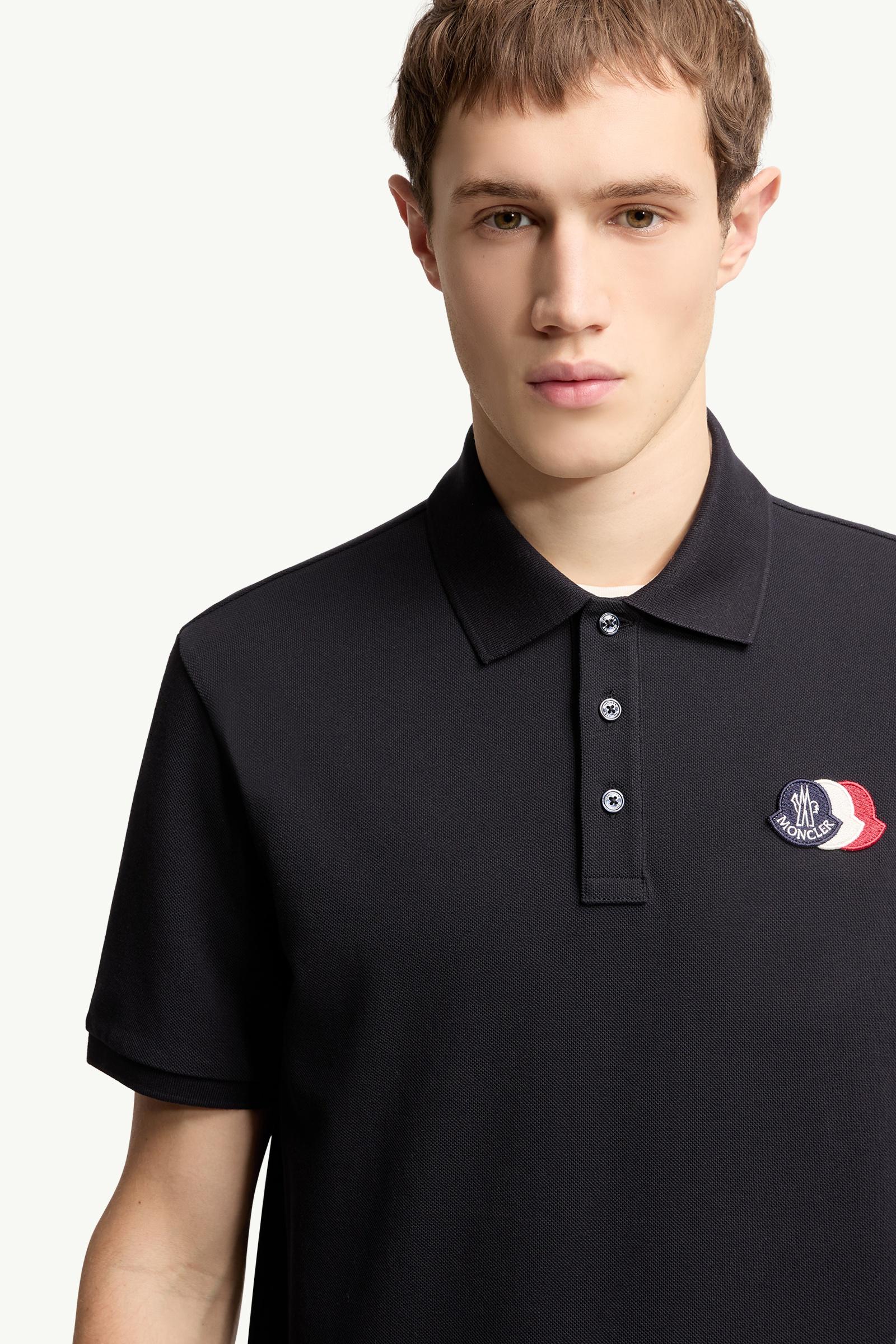 Dark Blue Logo Patch Cotton Piquet Polo Shirt - Polos & T-shirts