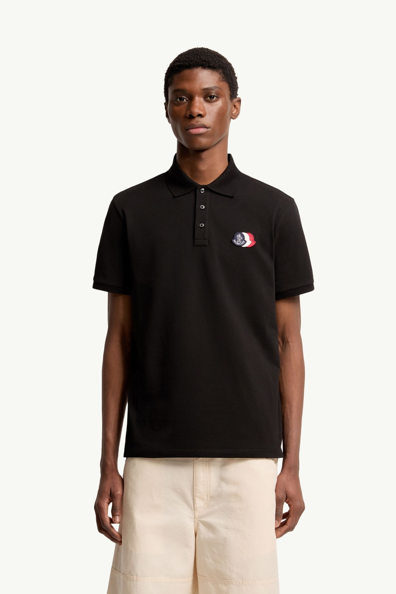 Polo en piqué de coton à empiècement logo Hommes Noir Moncler 3