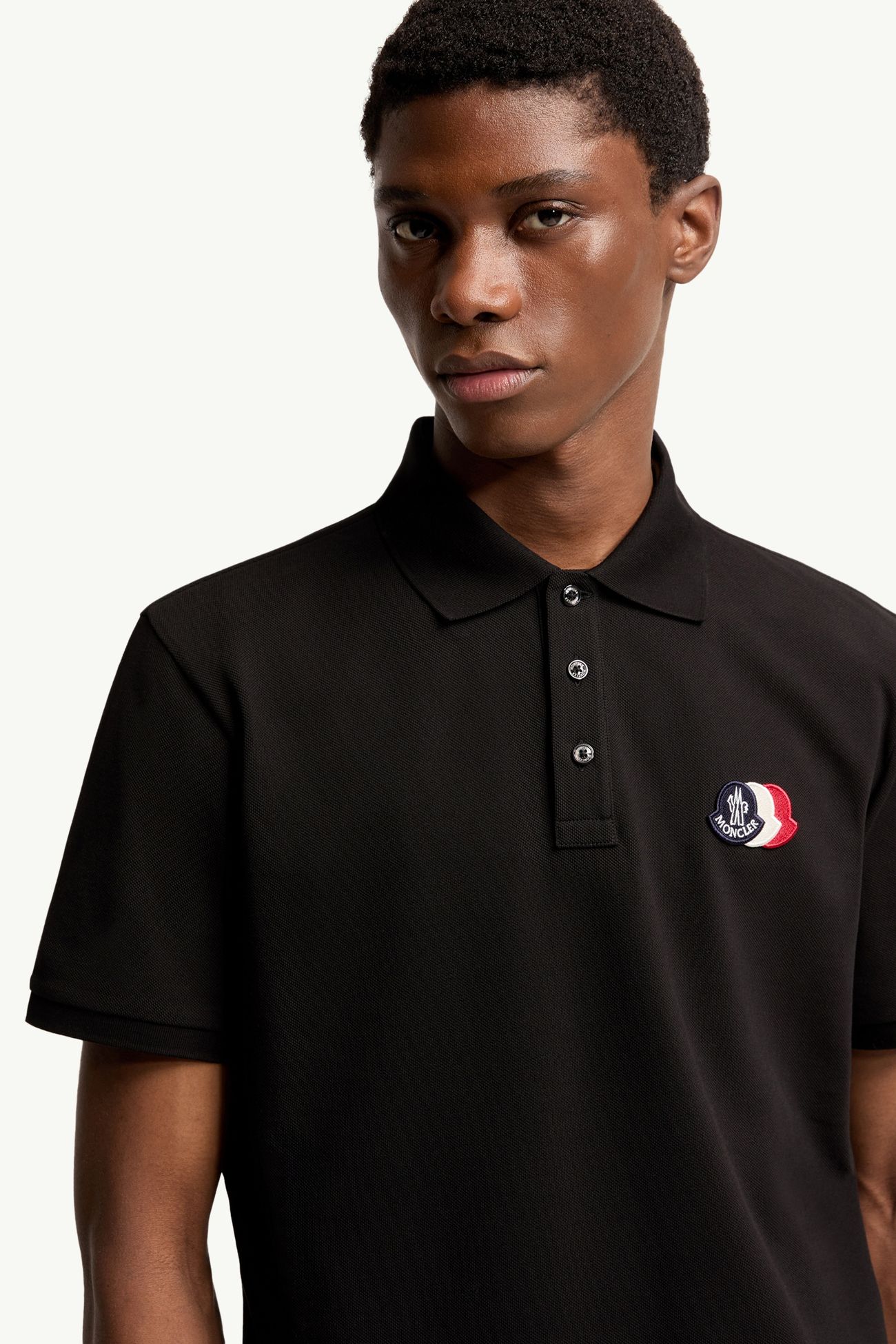 Logo Patch Cotton Piquet Polo Shirt Men Black Moncler 5