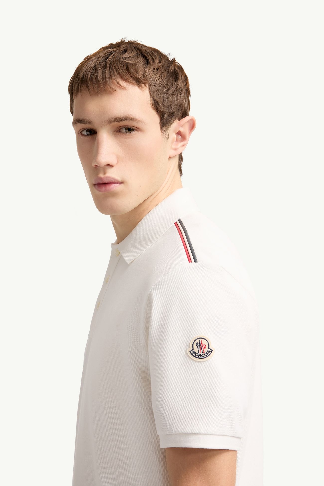 三色飾邊珠地棉Polo恤 男士 白色 Moncler 1