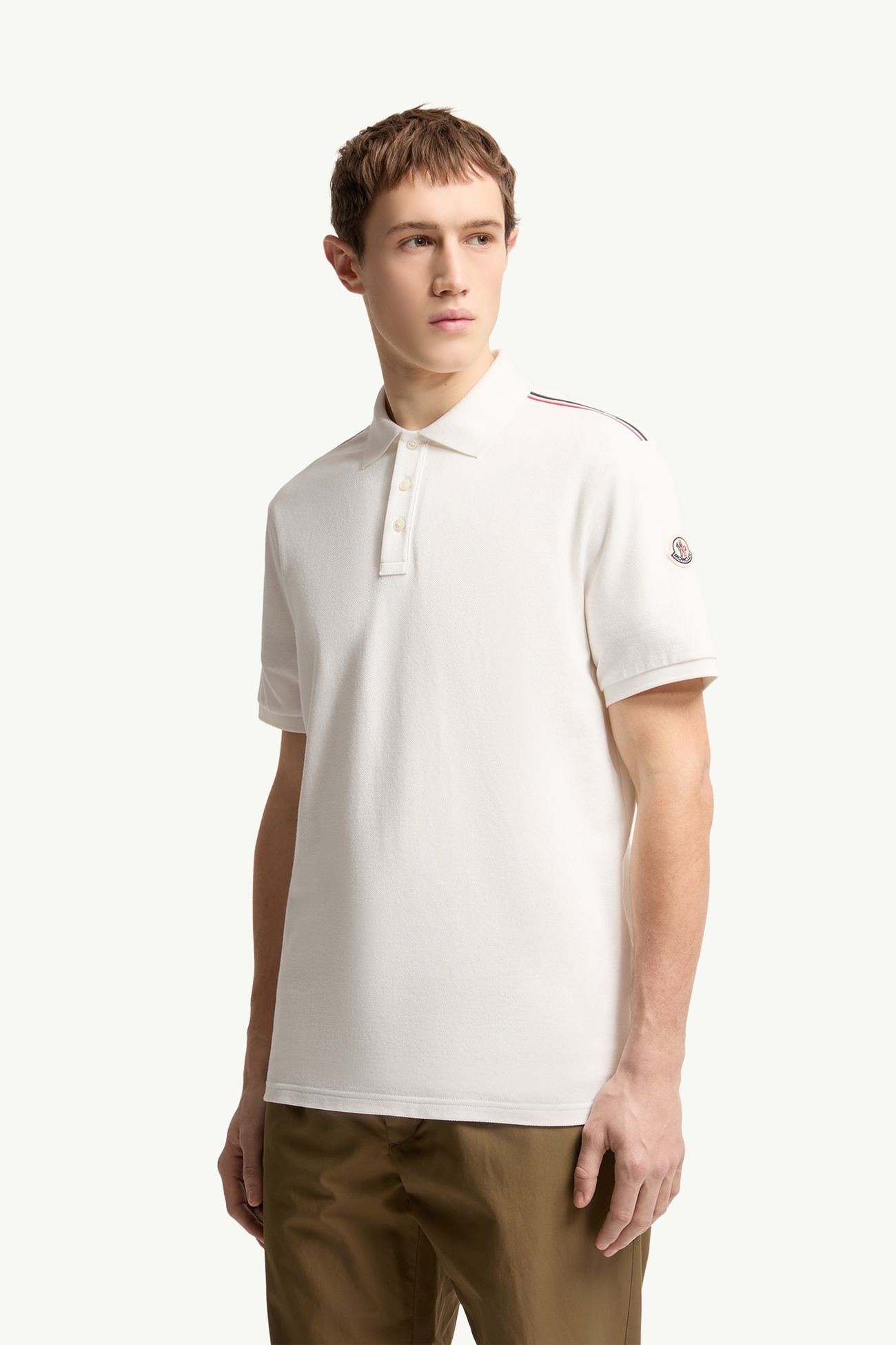 Polo in piquet di cotone con finiture tricolore Uomo Bianco Moncler 3