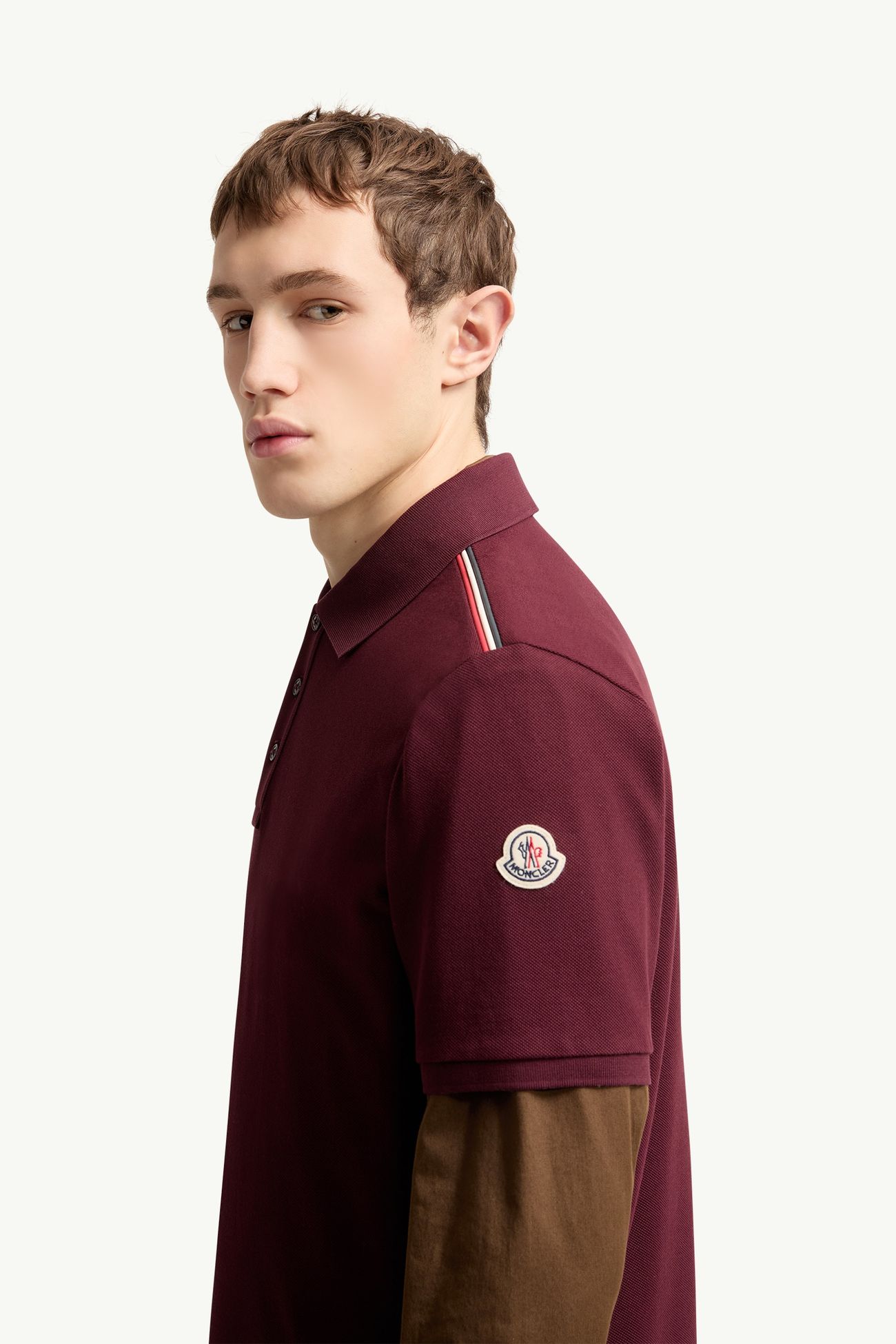 男士三色饰边棉质Polo衫 男士 波尔多红 Moncler 1