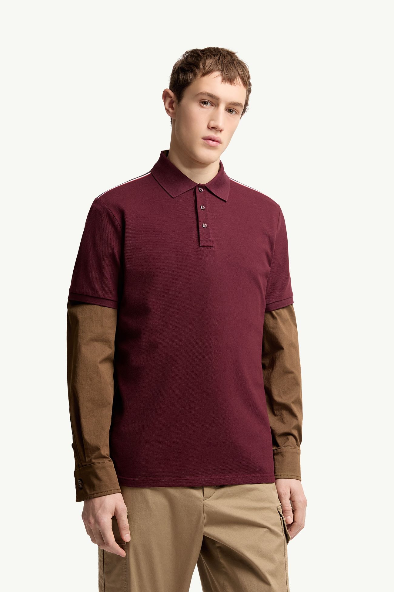 Dreifarbig abgesetztes Poloshirt aus Baumwollpiqué Herren Burgunderrot Moncler 3