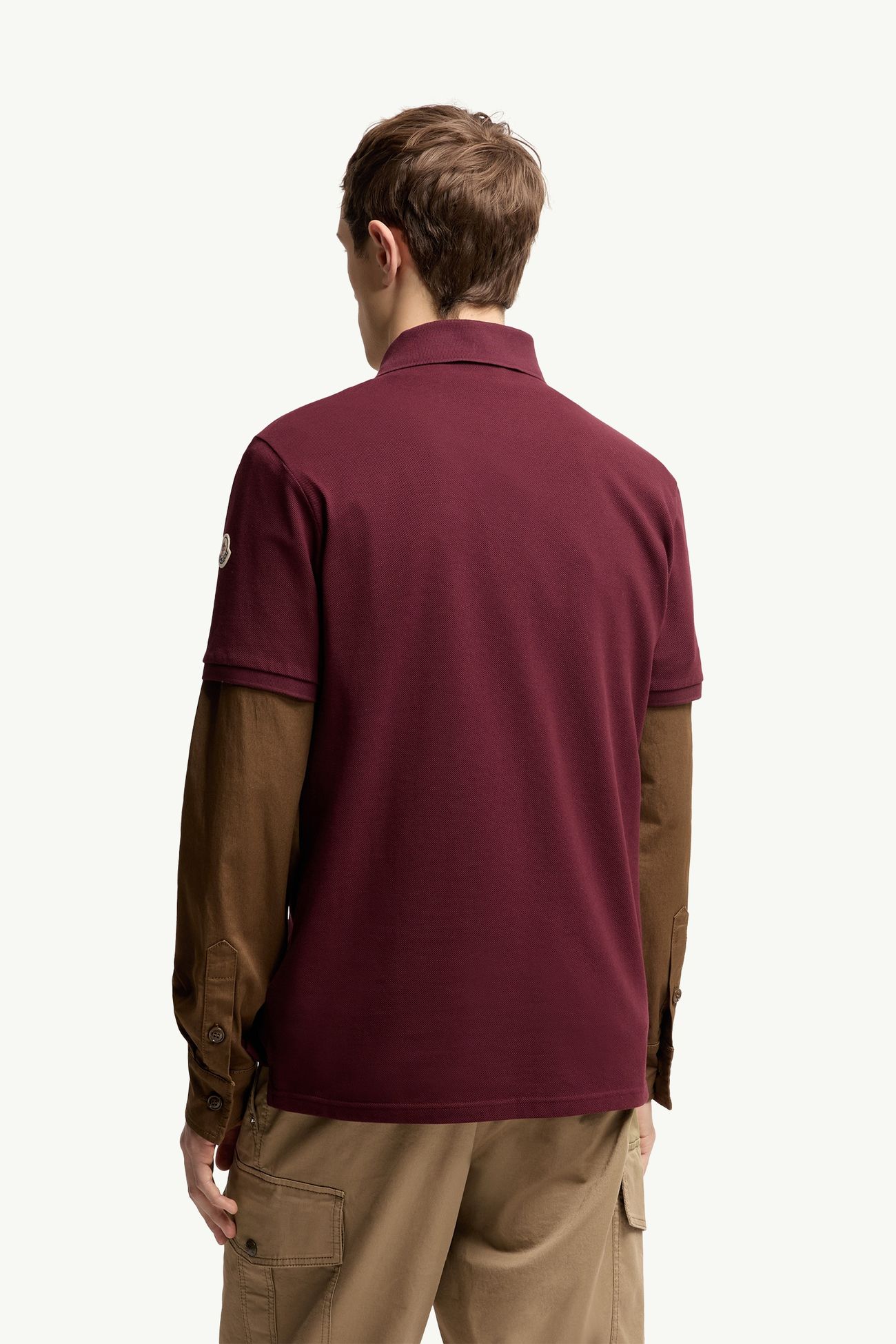Tricolor-Trimmed Cotton Piquet Polo Shirt Men Burgundy Moncler 4
