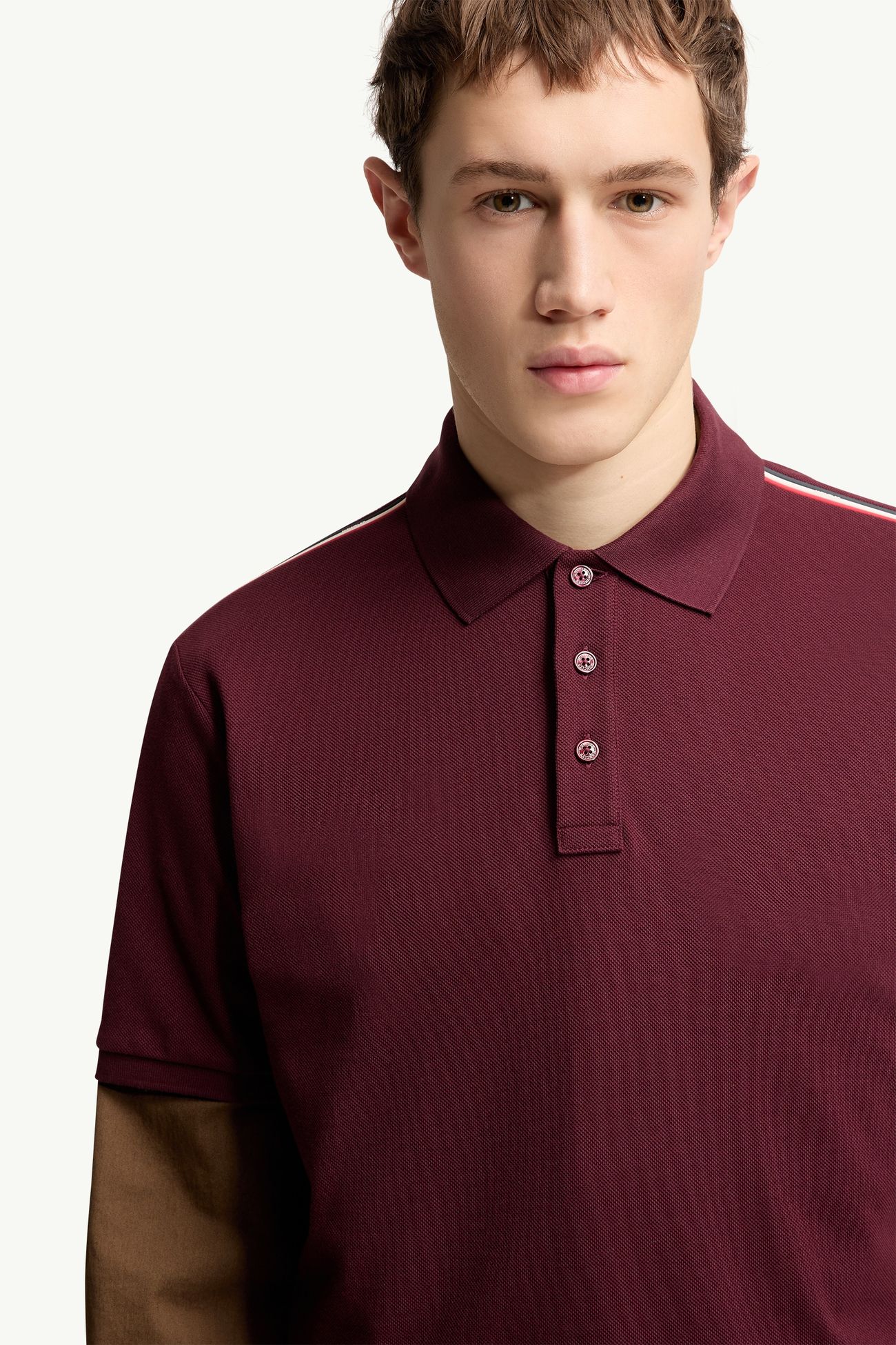 Tricolor-Trimmed Cotton Piquet Polo Shirt Men Burgundy Moncler 5