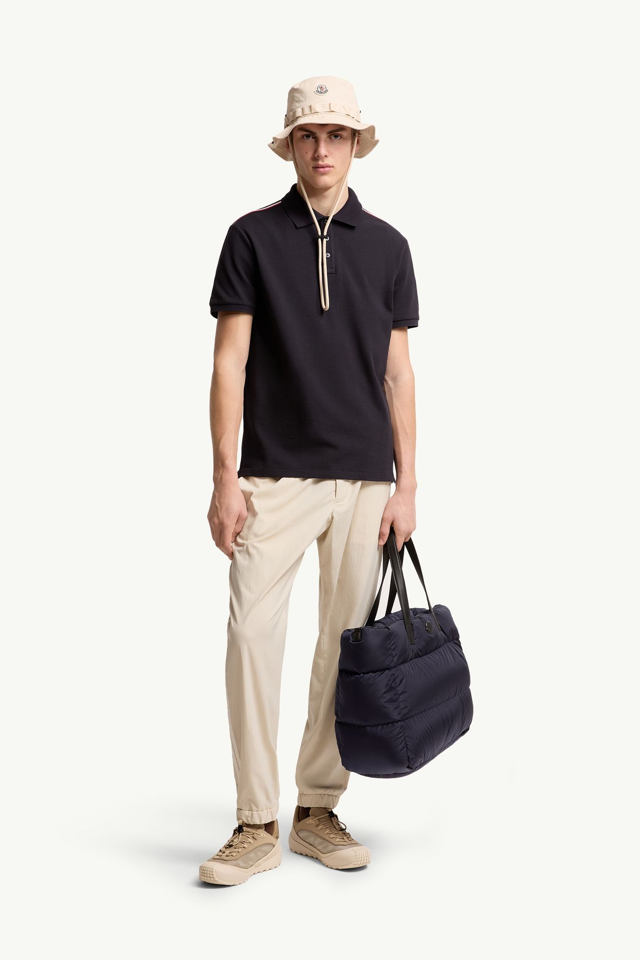 Polo in piquet di cotone con finiture tricolore Uomo Blu Scuro Moncler 0