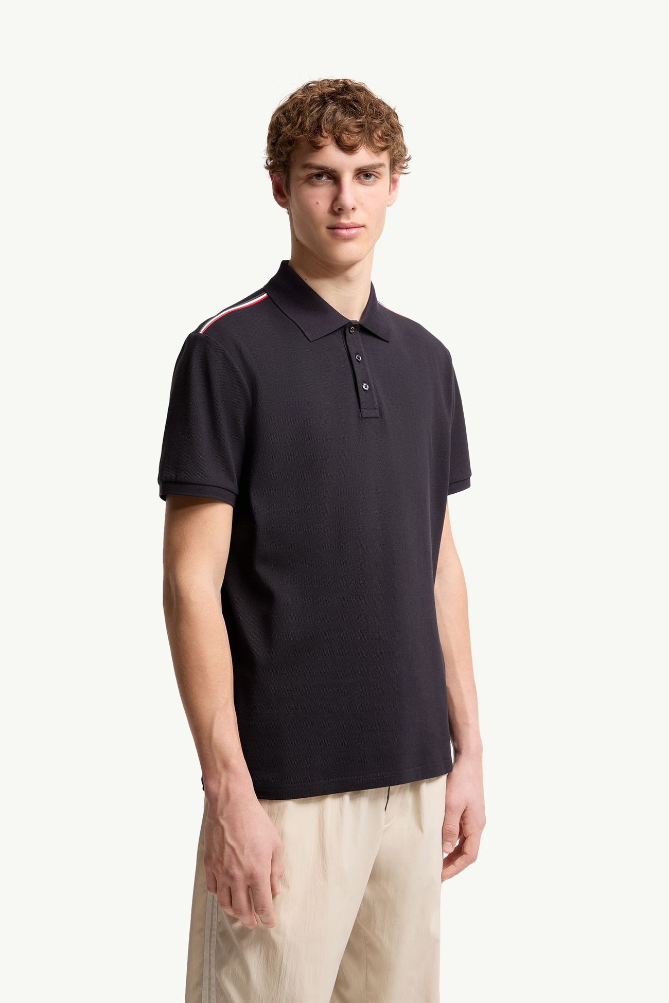 Polo in piquet di cotone con finiture tricolore Uomo Blu Scuro Moncler 3