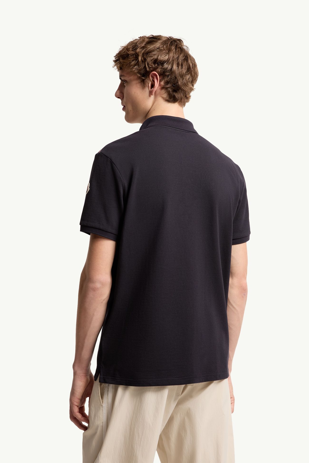 Polo de piqué de algodón con ribetes tricolor Hombre Azul oscuro Moncler 4