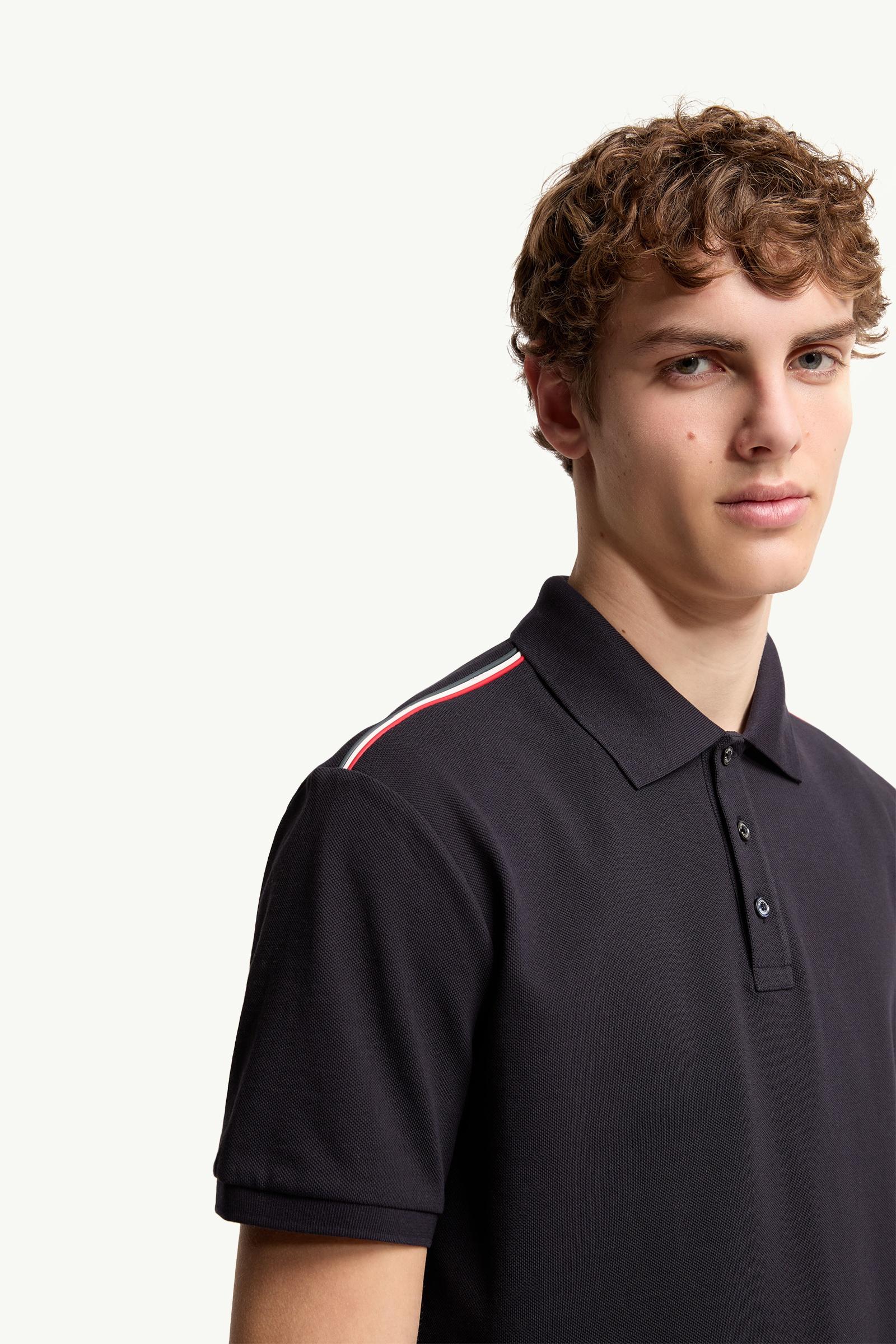 Dark Blue Tricolor-Trimmed Cotton Piquet Polo Shirt - Polos & T