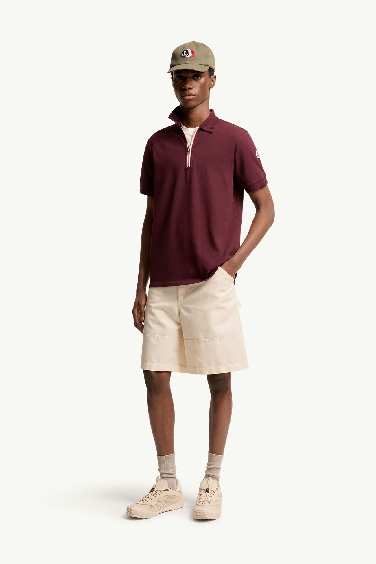 Tricolor-Trimmed Cotton Polo Shirt Men Dark Red Moncler 0