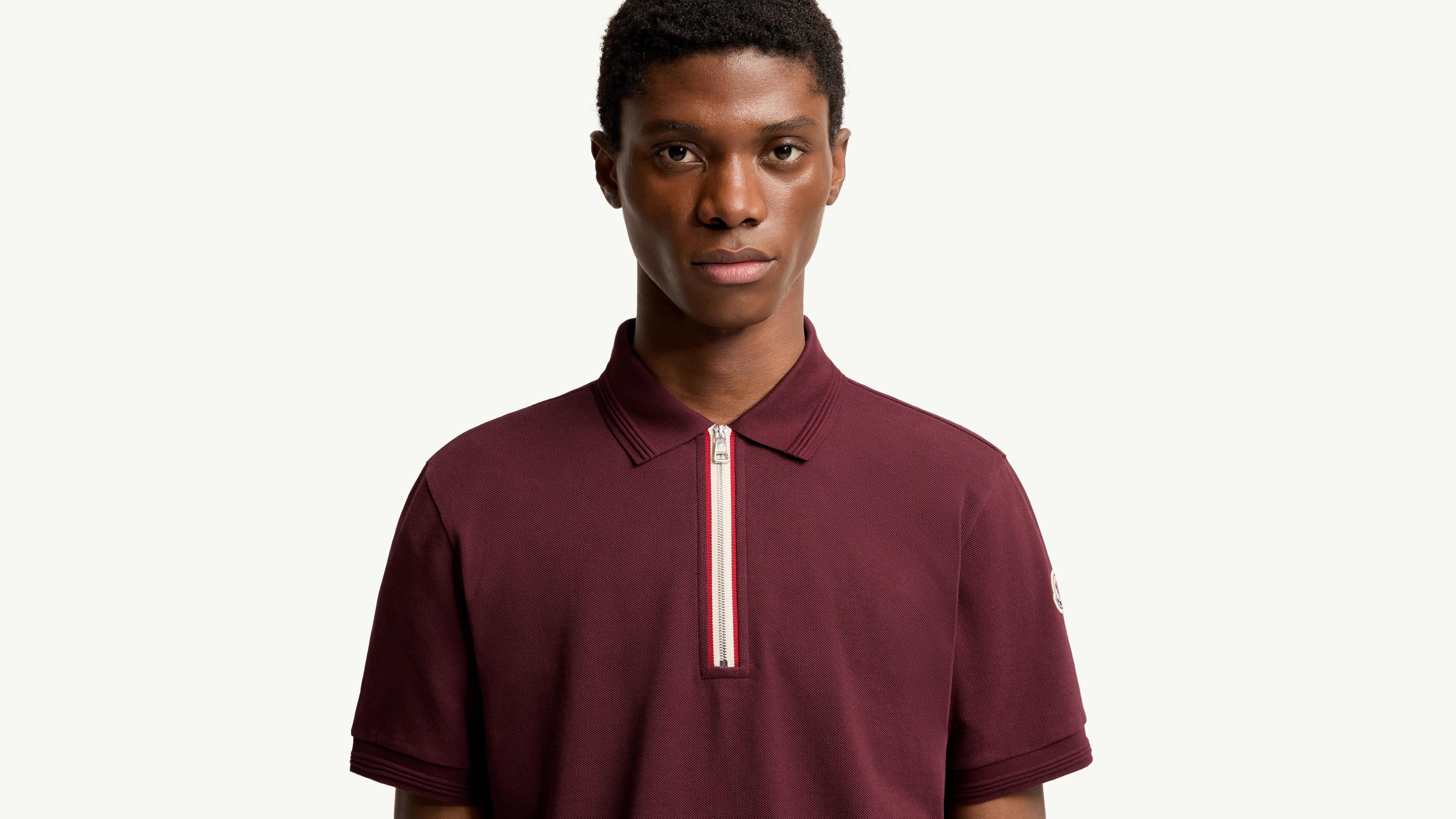 Dark Red Tricolor-Trimmed Cotton Polo Shirt - Polos & T-shirts for