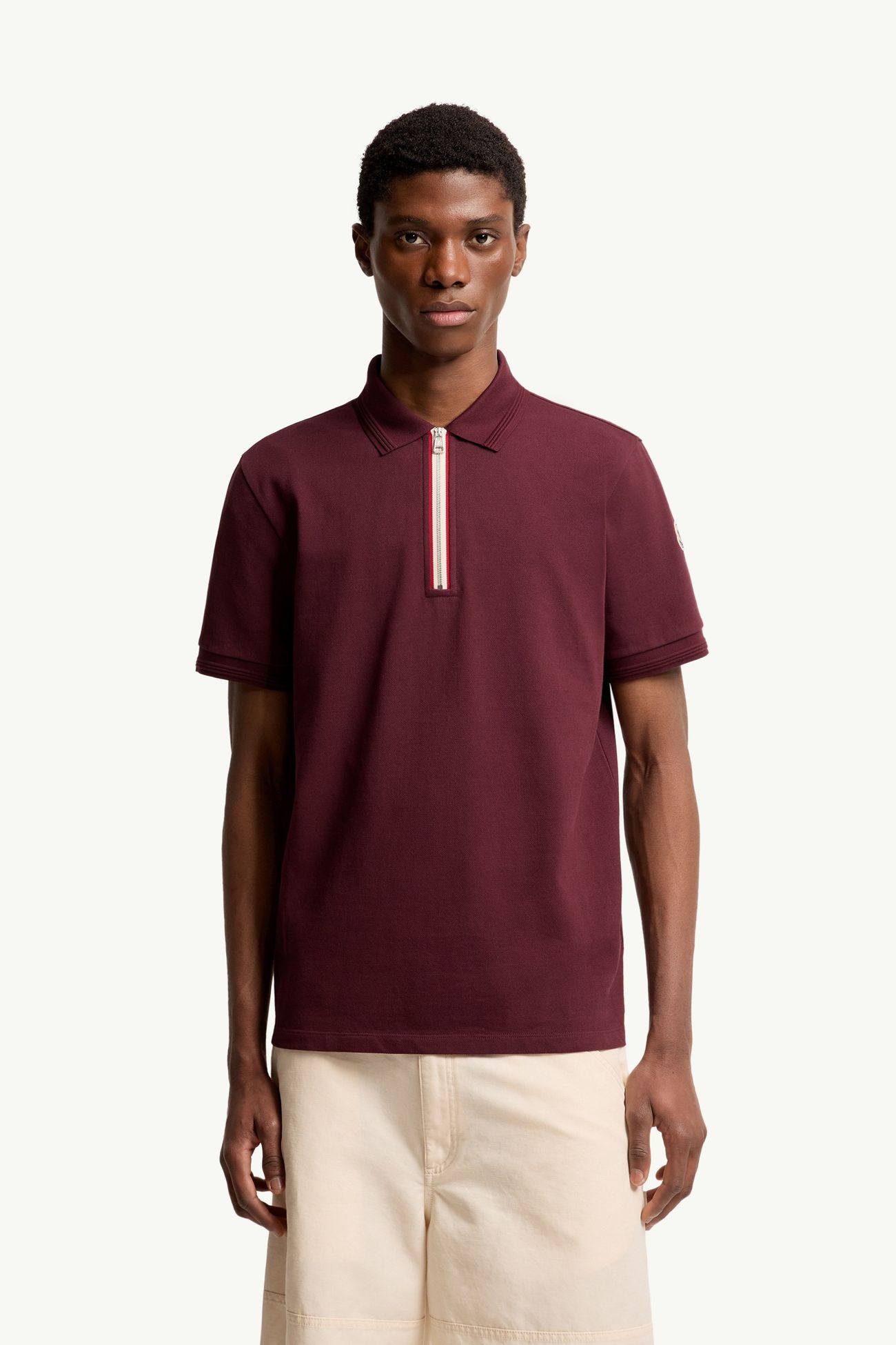 Poloshirt aus Baumwolle mit dreifarbigem Besatz Herren Dunkelrot Moncler 3