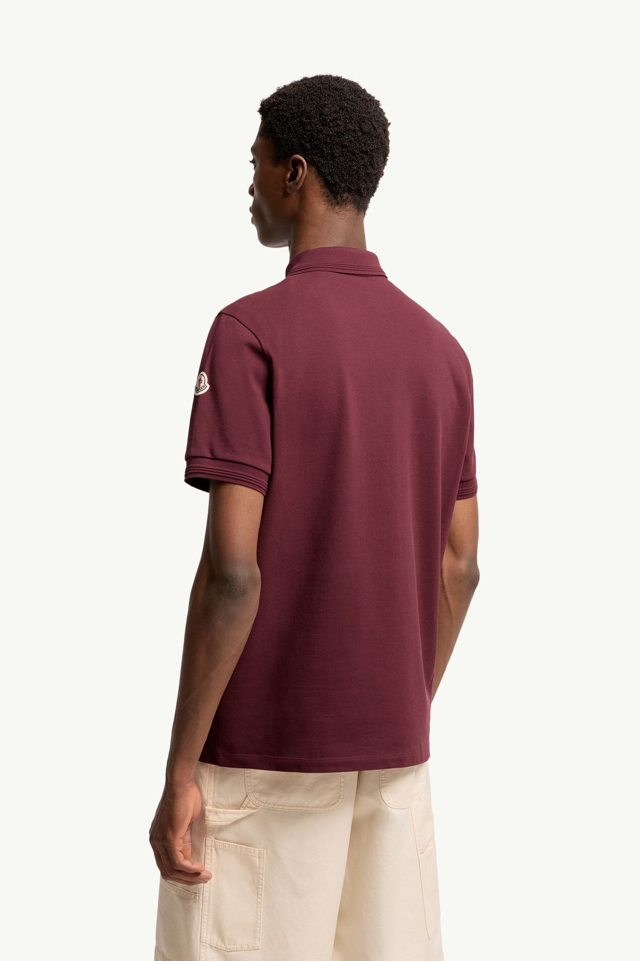 Polo en coton à bords tricolores Hommes Rouge Foncé Moncler 4