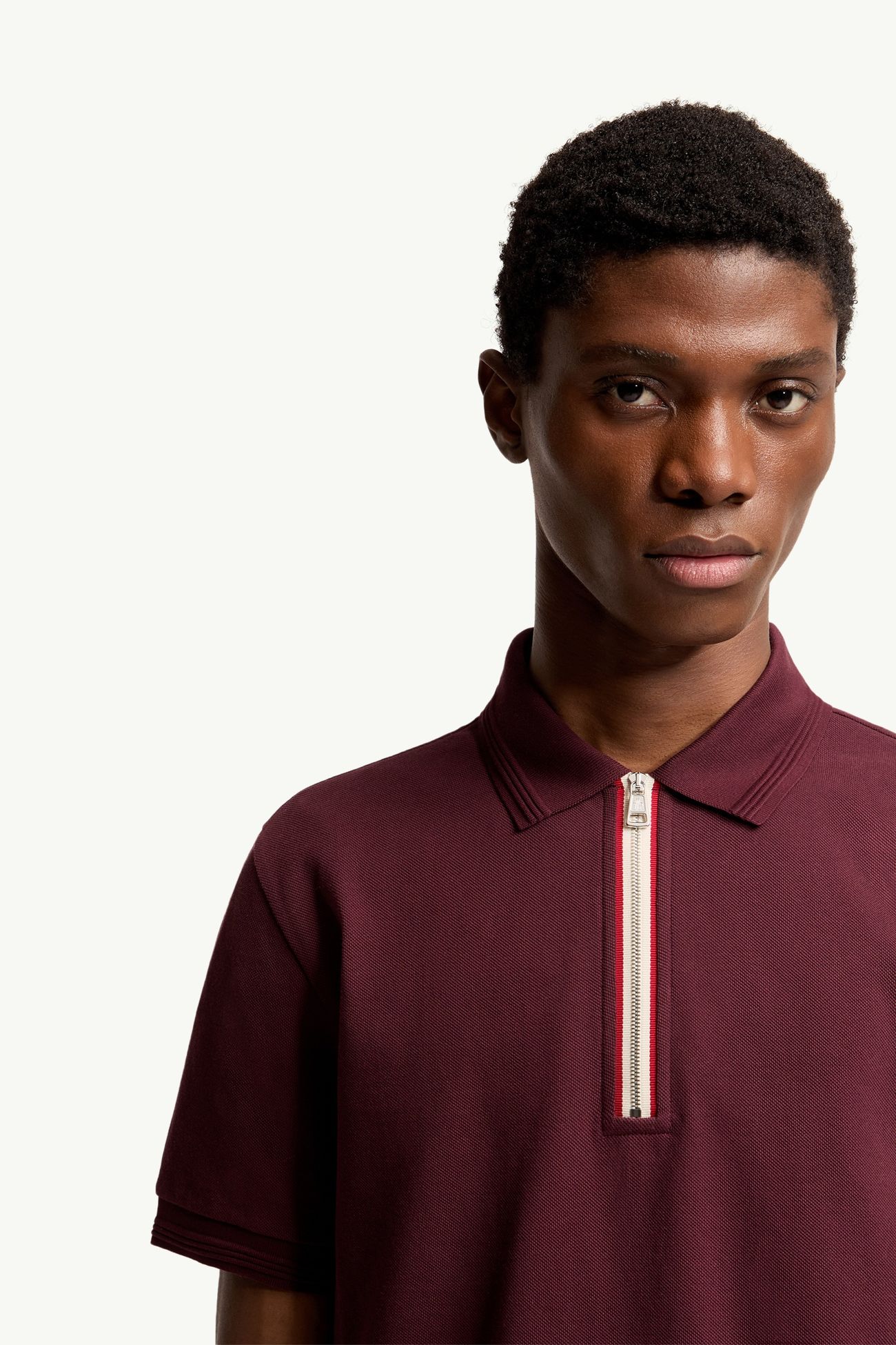 Polo de algodón con ribete tricolor Hombre Rojo Oscuro Moncler 5