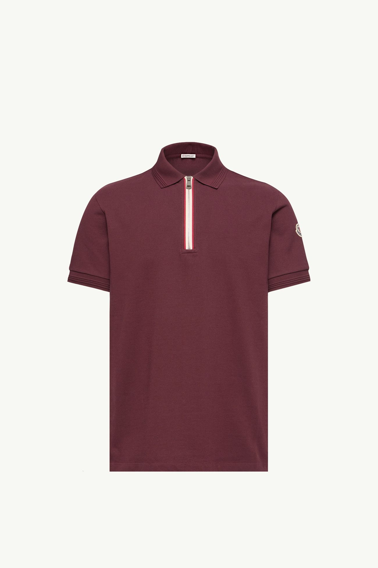 Tricolor-Trimmed Cotton Polo Shirt Men Dark Red Moncler 2