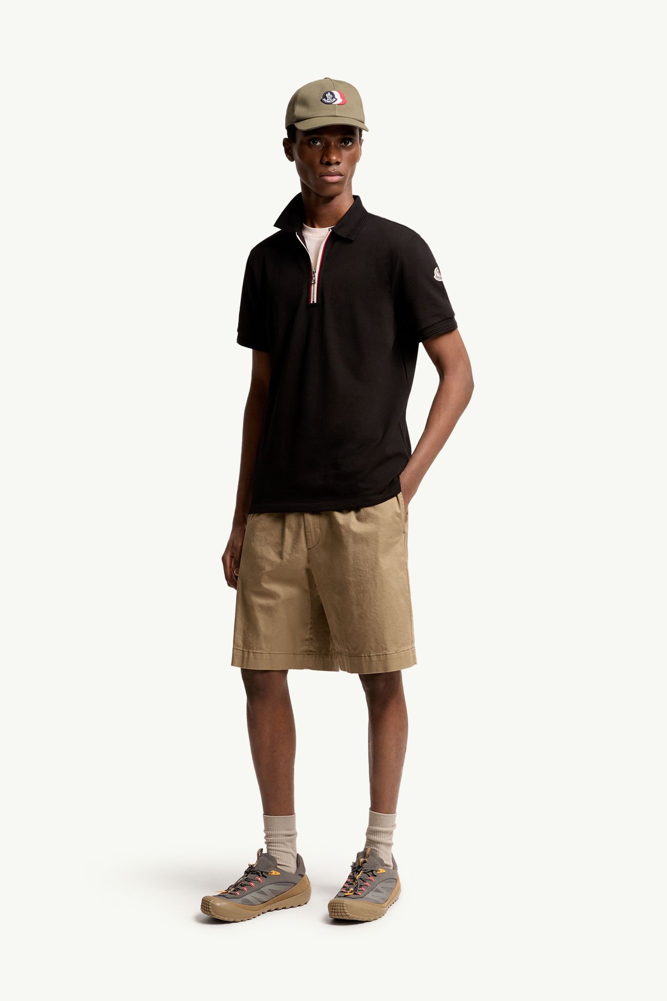 Tricolor-Trimmed Cotton Polo Shirt Men Black Moncler 0