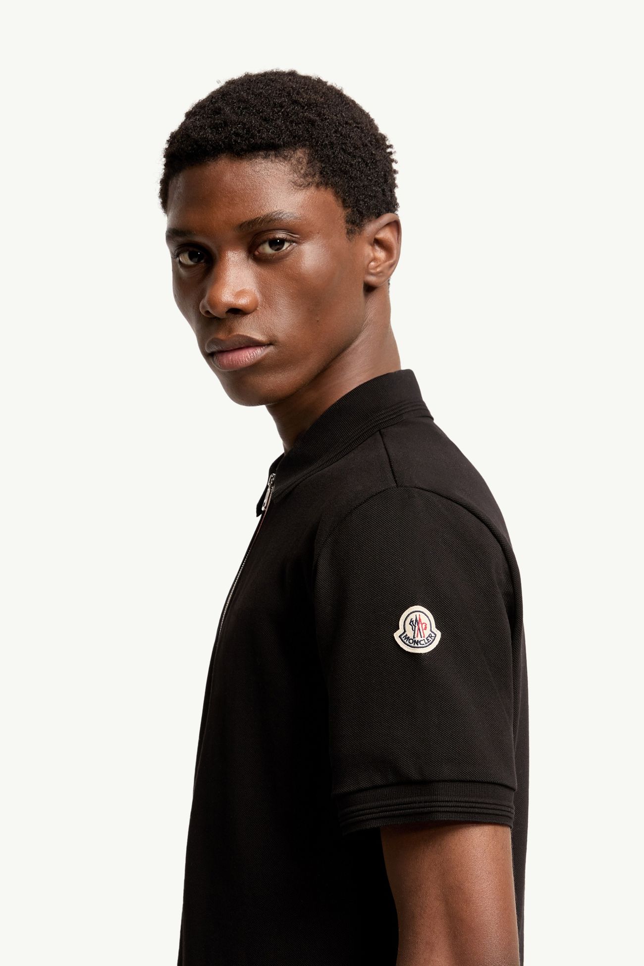 Tricolor-Trimmed Cotton Polo Shirt Men Black Moncler 1