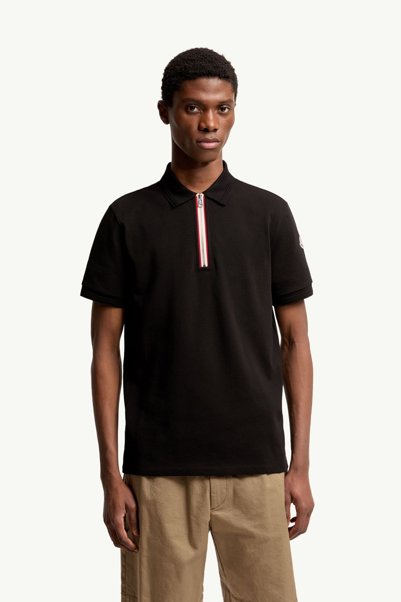 Polo in cotone con finiture tricolore Uomo Nero Moncler 3