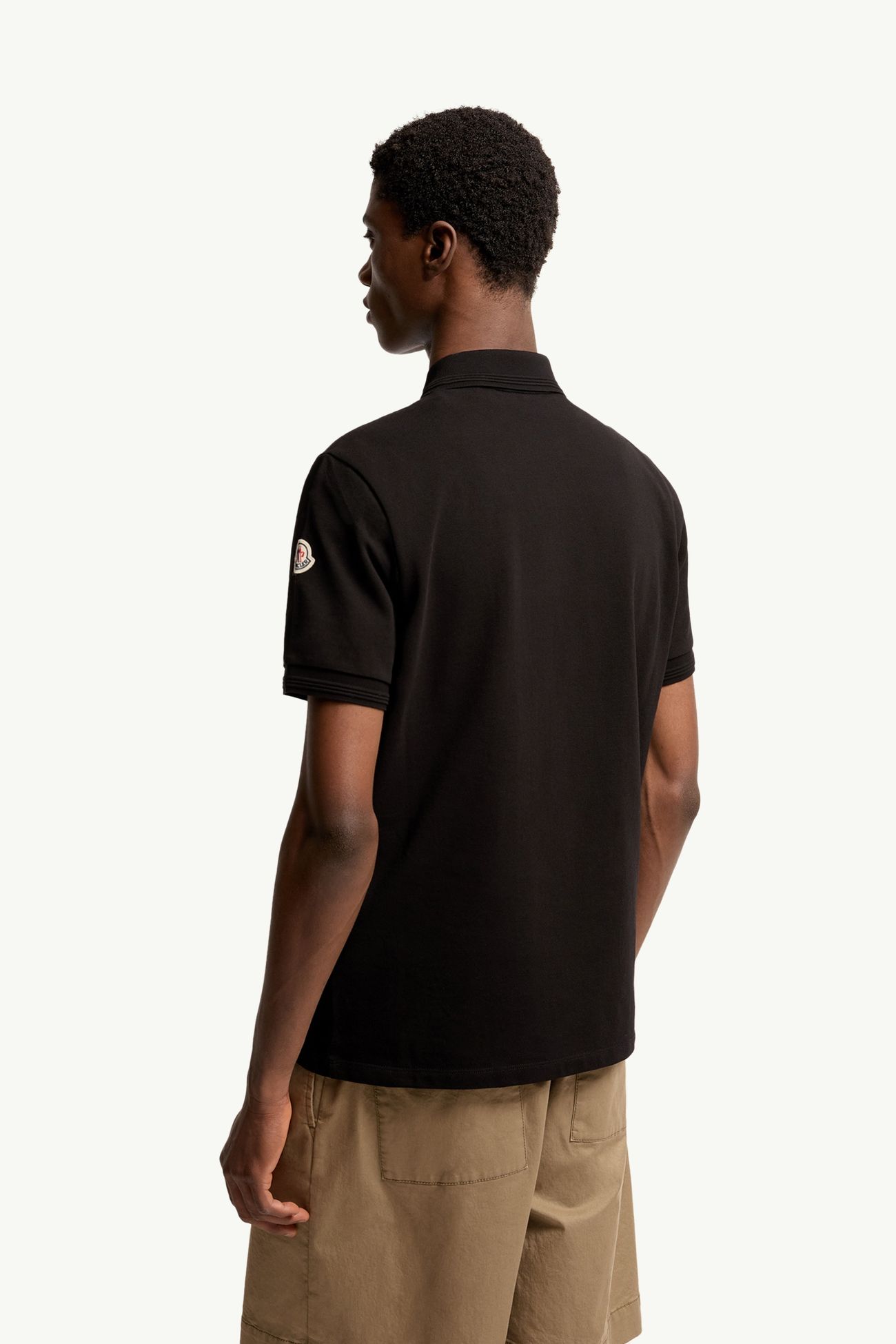 Poloshirt aus Baumwolle mit dreifarbigem Besatz Herren Schwarz Moncler 4