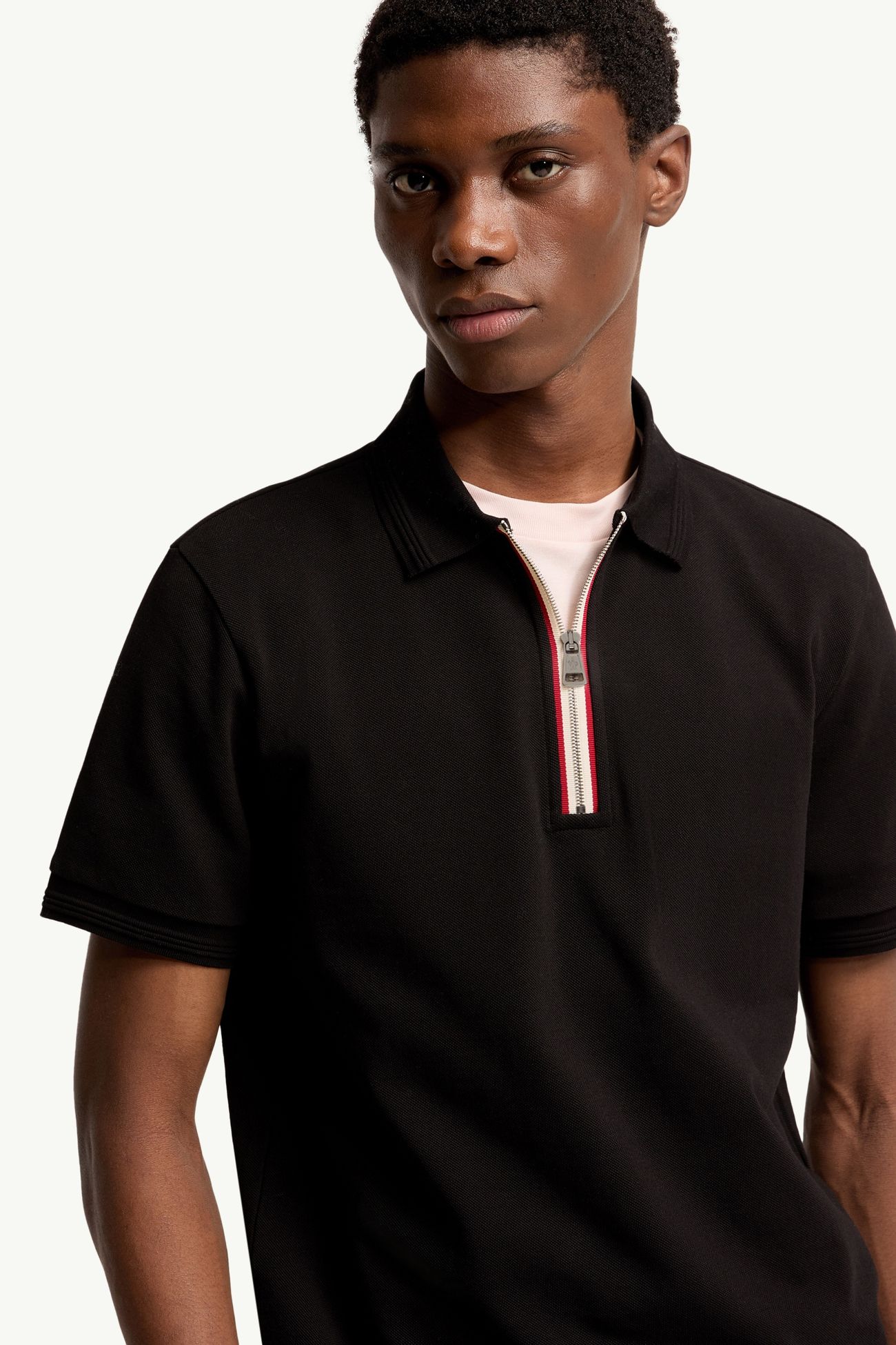 Tricolour-Trimmed Cotton Polo Shirt Men Black Moncler 5