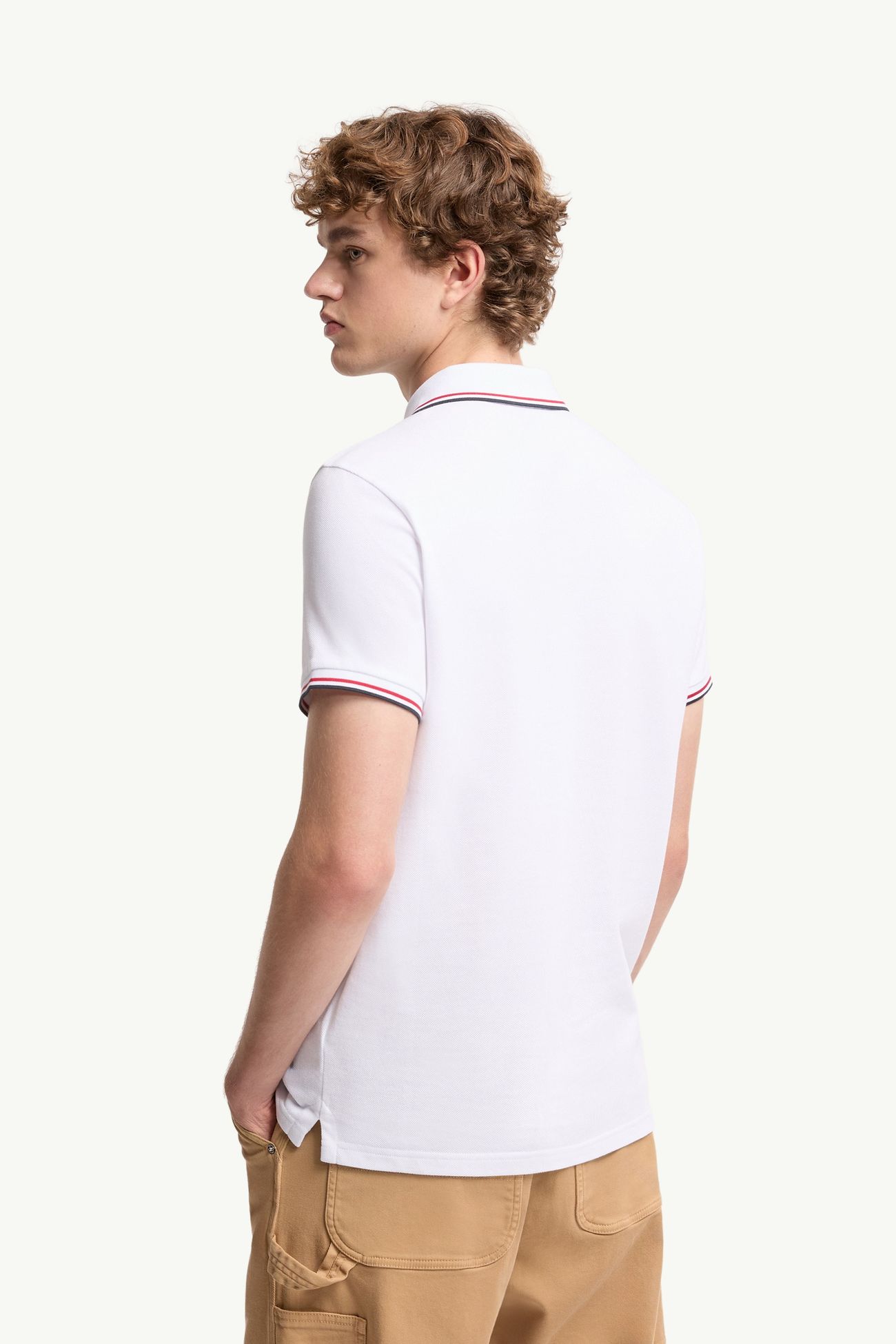 Polo de piqué de algodón con ribetes tricolor Hombre Blanco Óptico Moncler 4