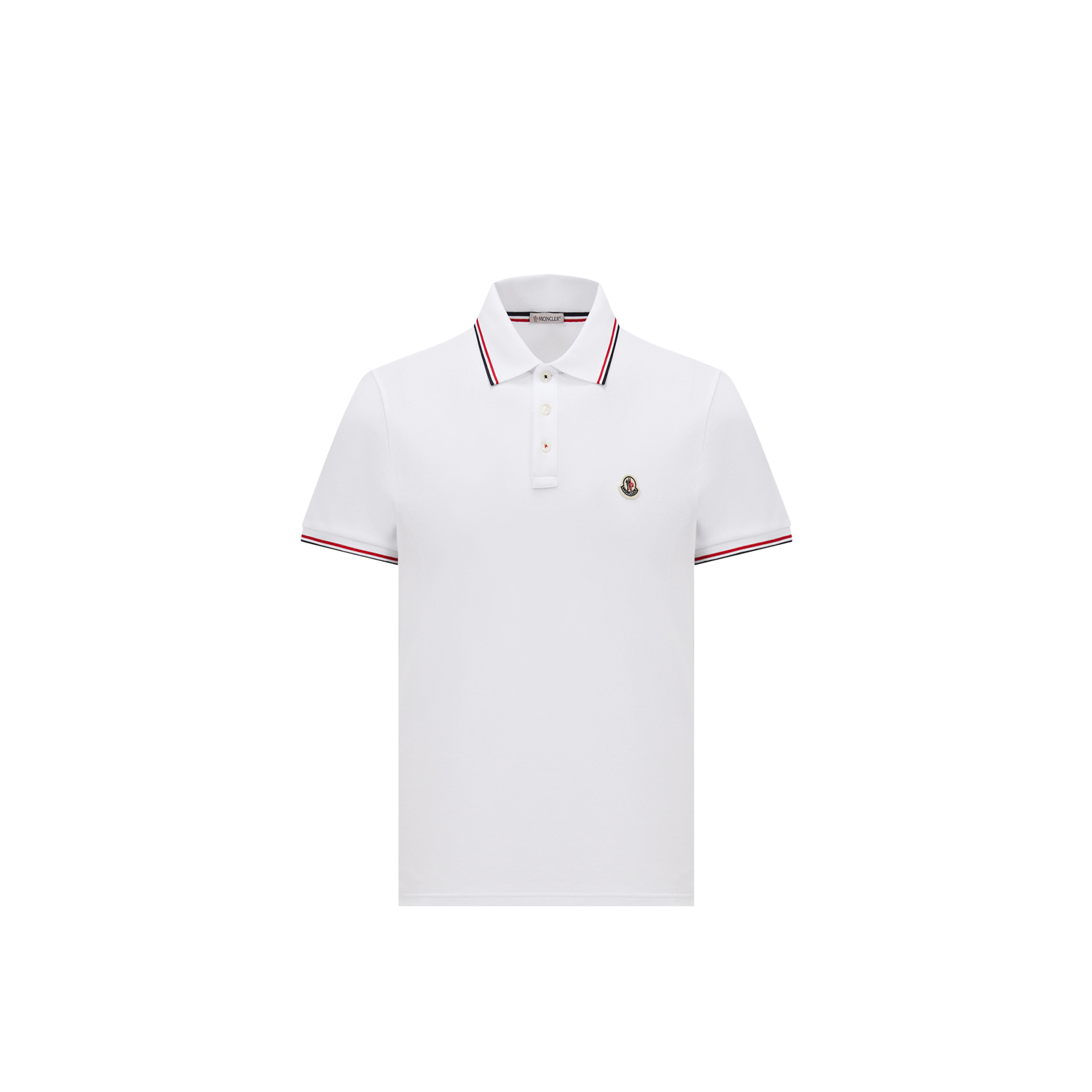Moncler  Polo In Piquet Di Cotone Con Finiture Tricolore Uomo da Bianco, Taglia: L