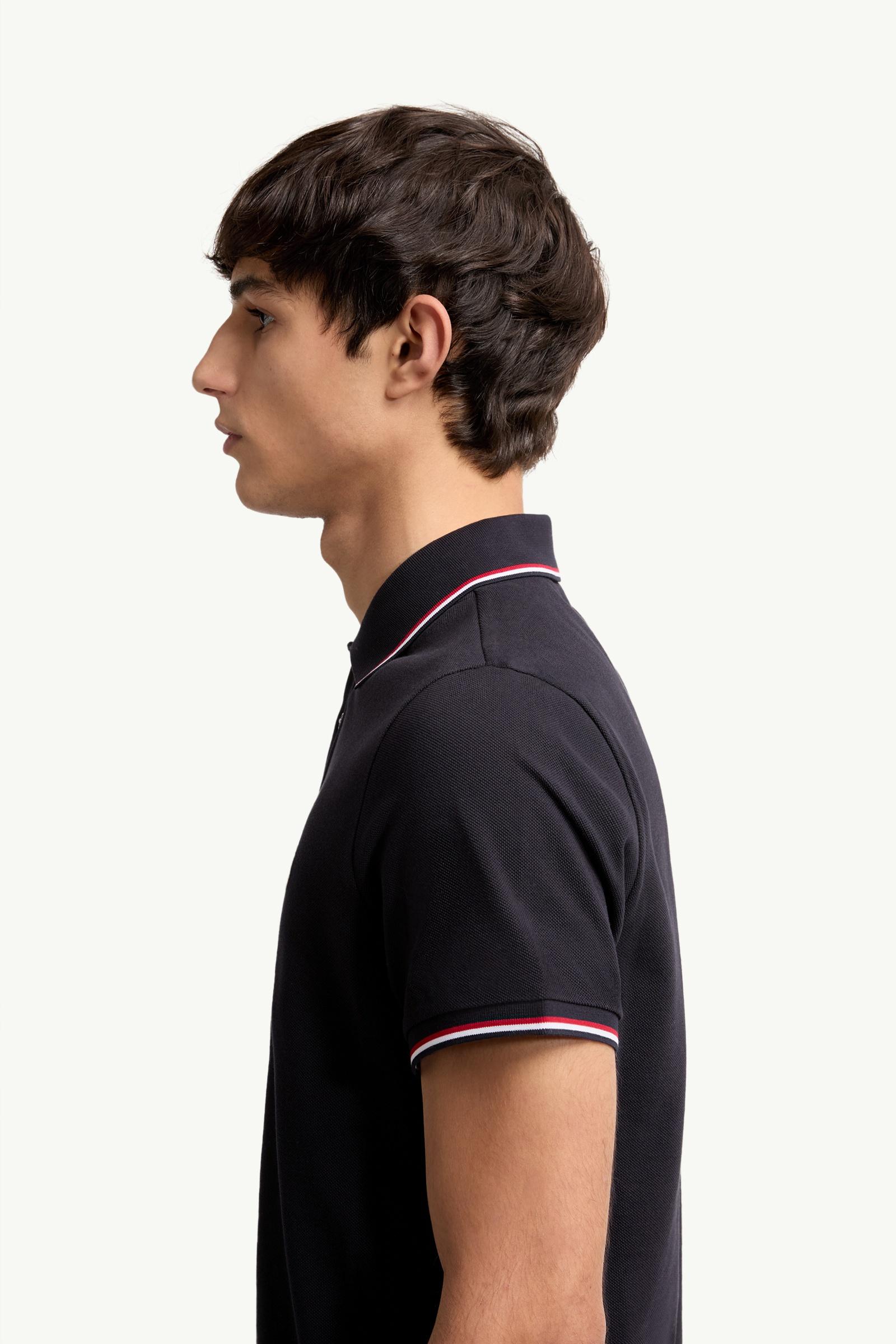 モンクレール　紺色　ポロシャツ　XL Dark Blue Tricolor-Trimmed Cotton Piquet Polo Shirt - Polos & T