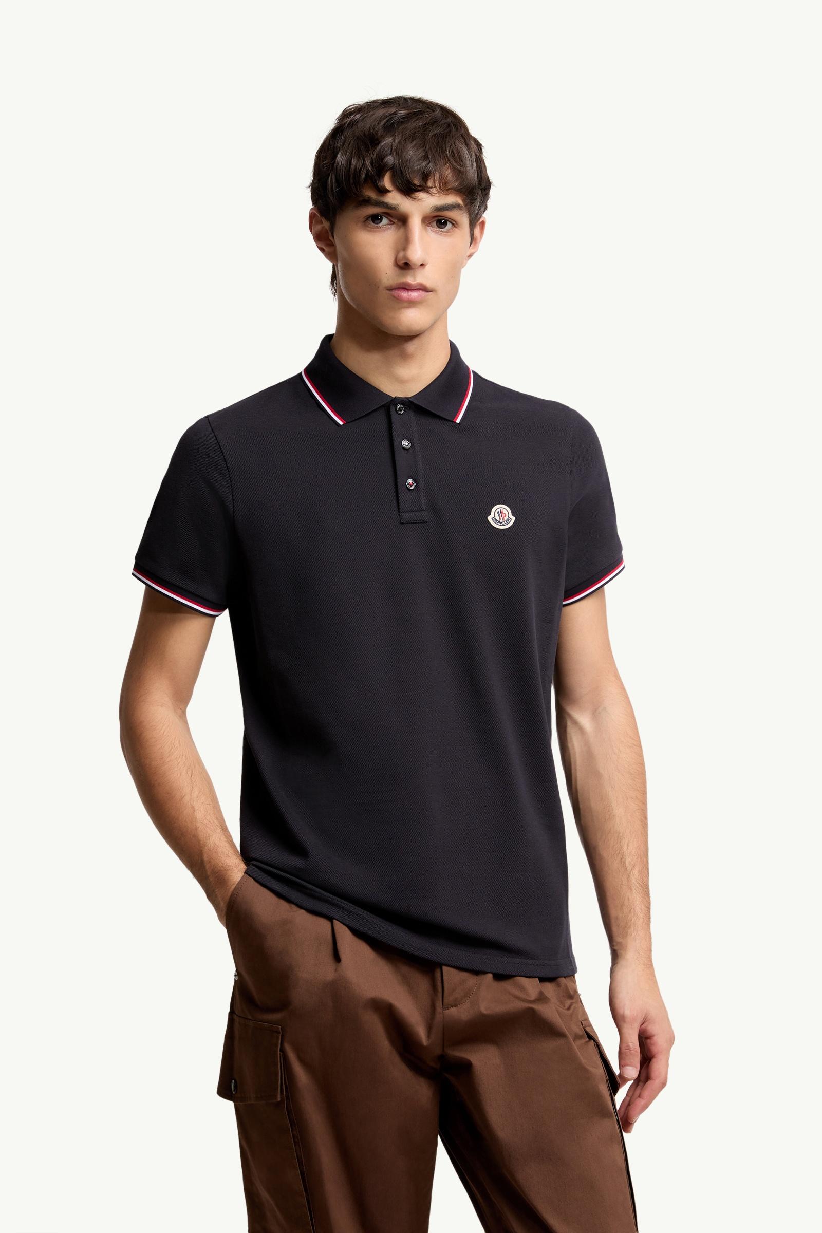 Dark Blue Tricolor-Trimmed Cotton Piquet Polo Shirt - Polos & T