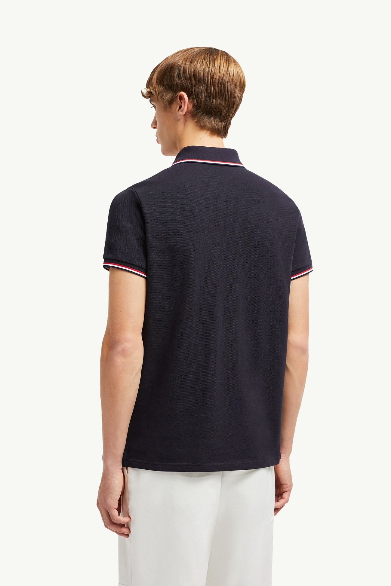 Polo de piqué de algodón con ribetes tricolor Hombre Azul oscuro Moncler 4