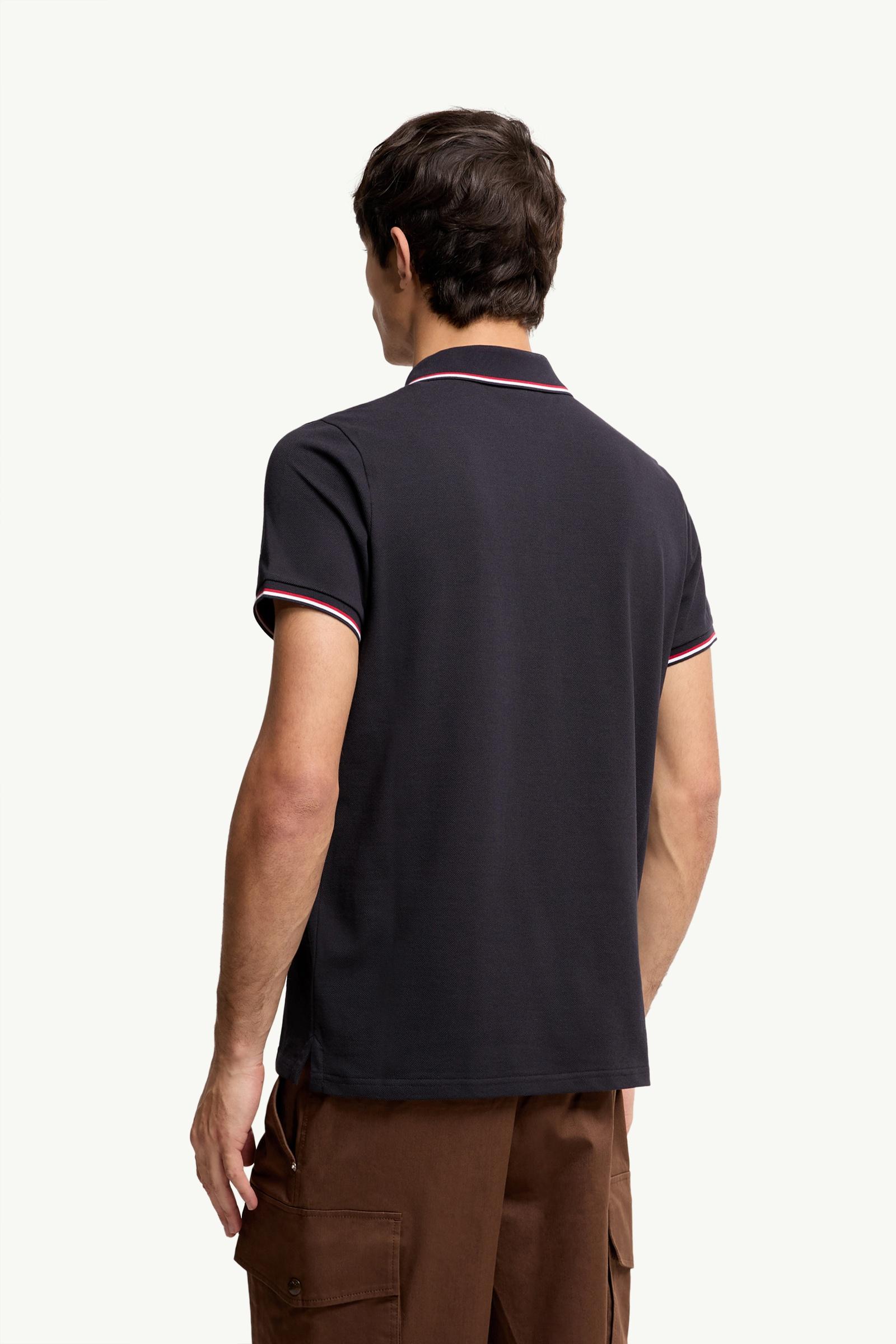 Dark Blue Tricolour-Trimmed Cotton Piquet Polo Shirt - Polos & T